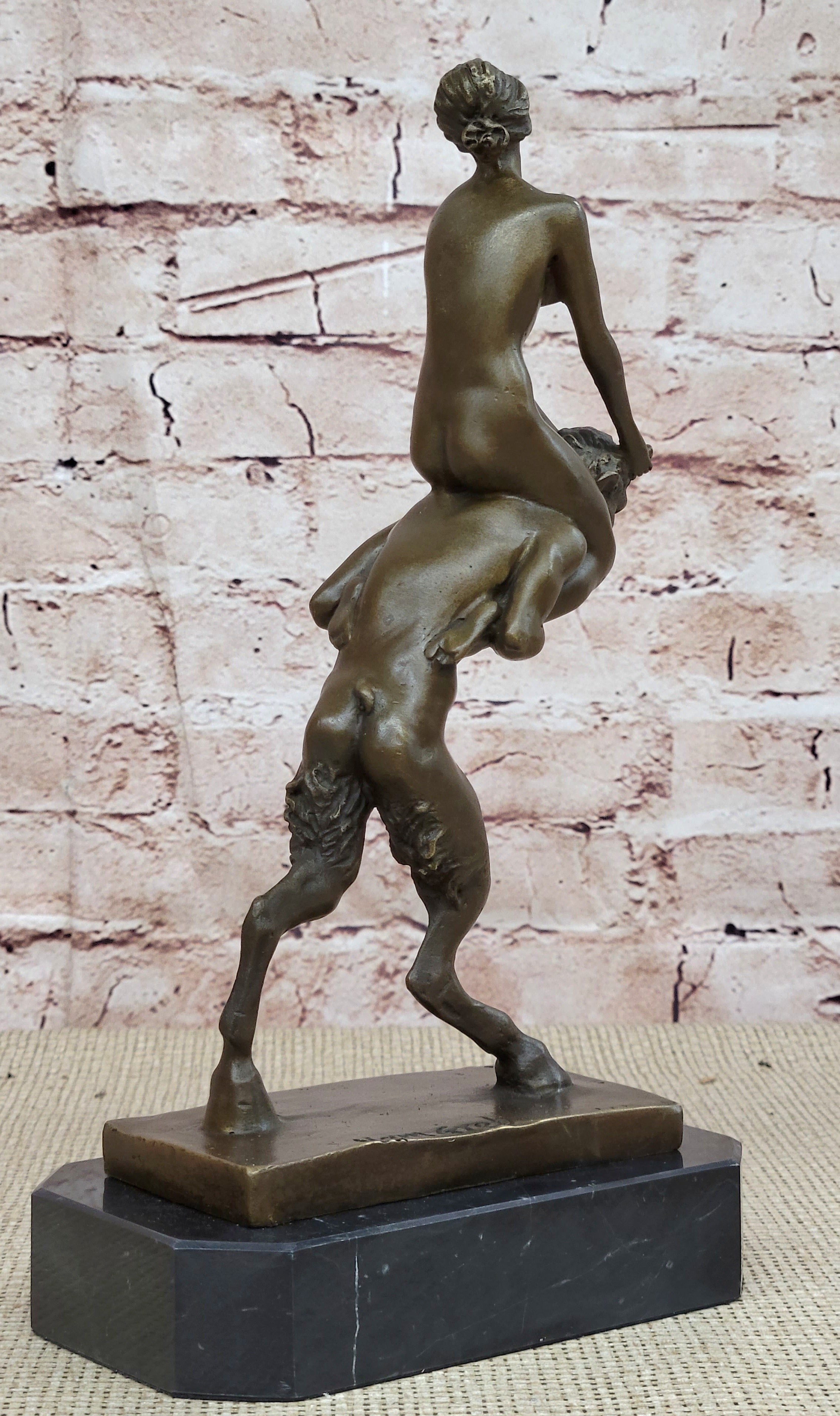 Handcrafted bronze sculpture SALE Bergman Satyr And Nymph Erotic Vienna Signed