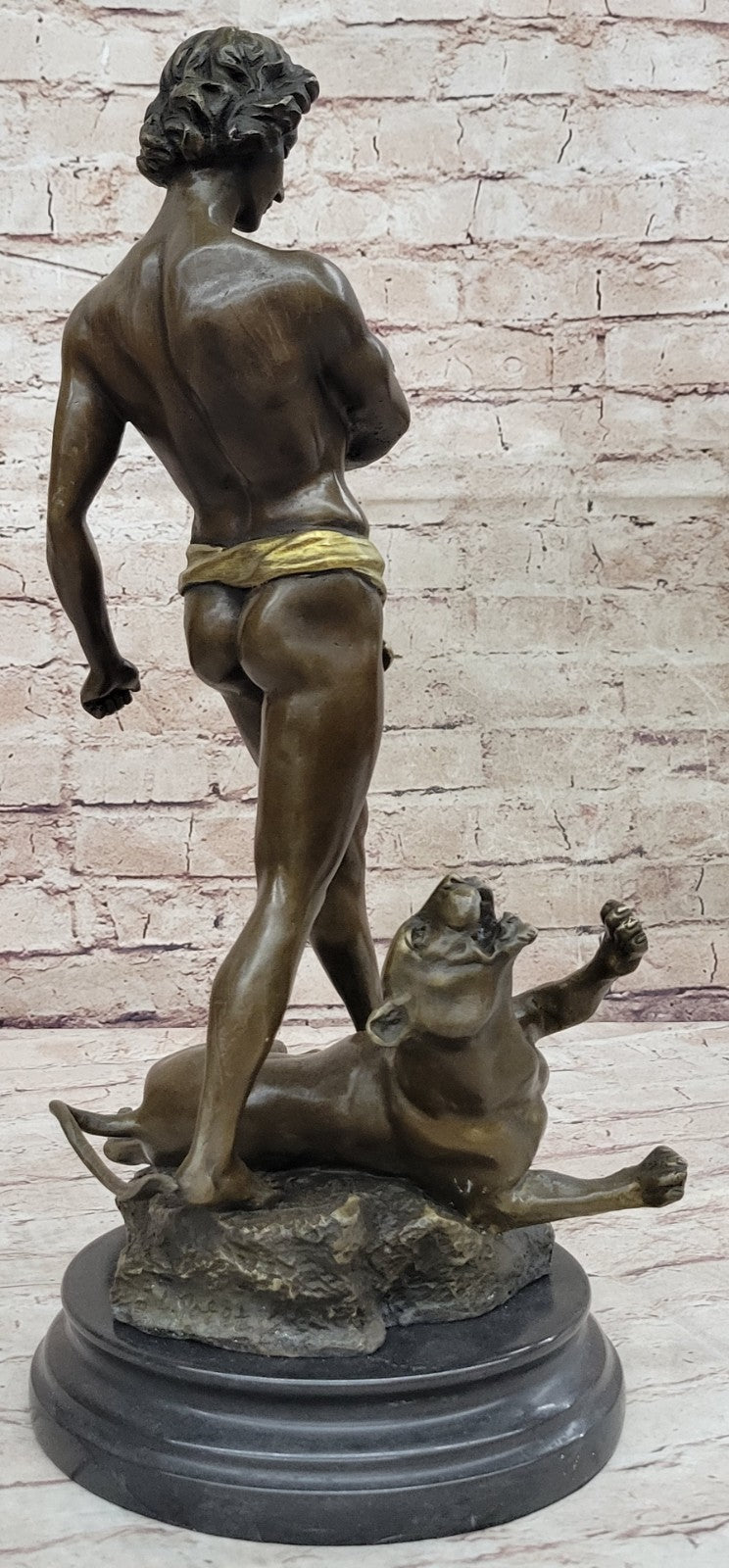 Handcrafted bronze sculpture SALE Leopard Killing Tarzan Young Patina Gold