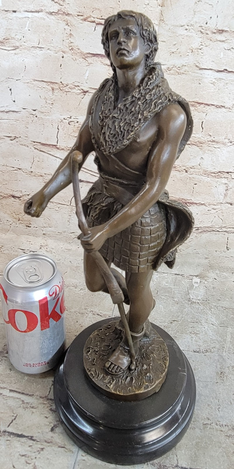 NUDE MUSCULAR YOUNG MAN DRAWING BOW & ARROW - 100% BRONZE STATUE SCULPTURE GIFT