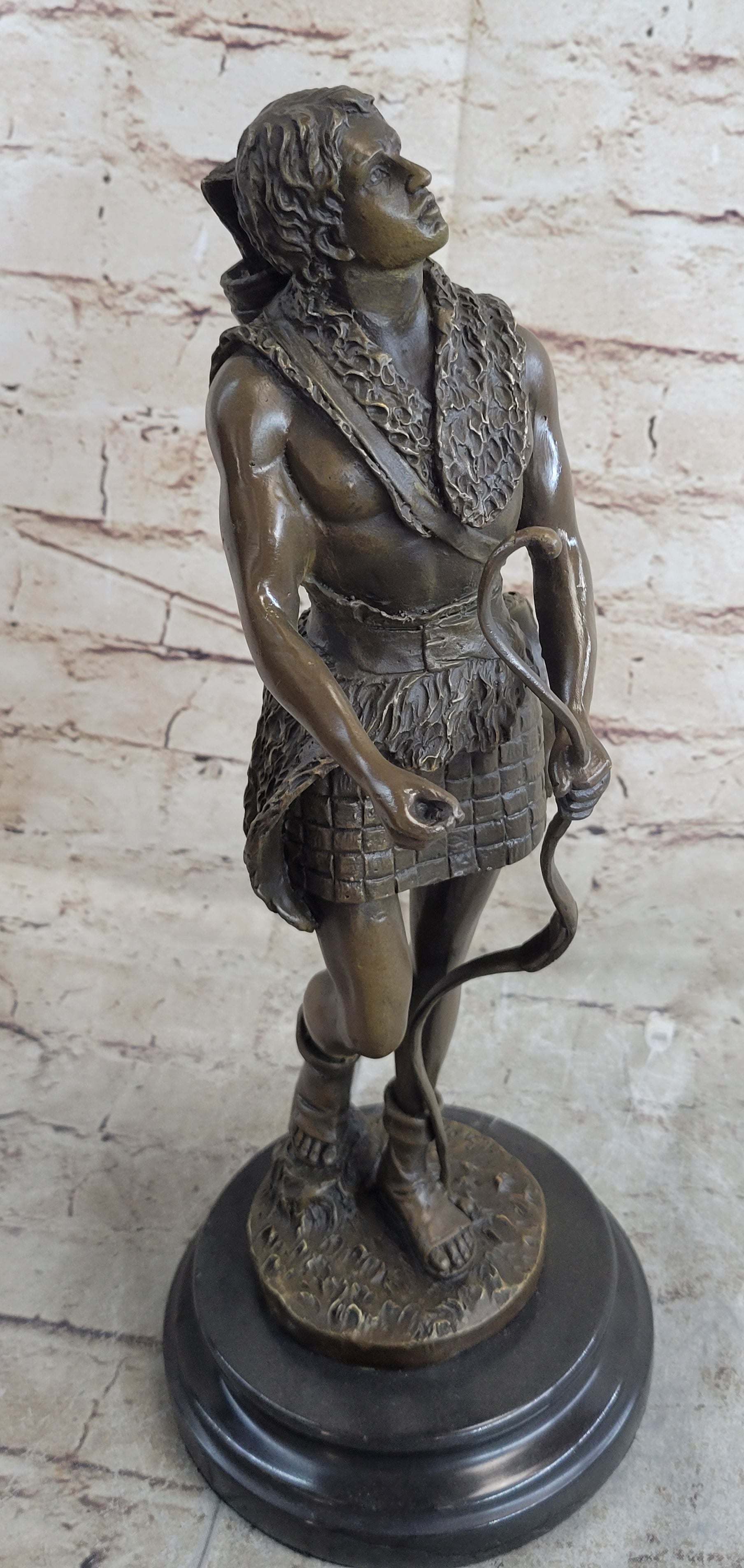 NUDE MUSCULAR YOUNG MAN DRAWING BOW & ARROW - 100% BRONZE STATUE SCULPTURE GIFT