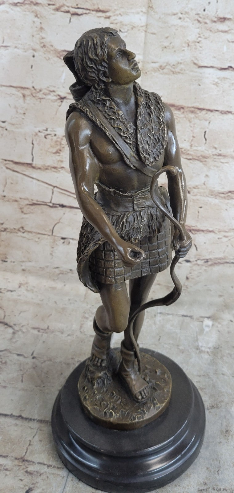 NUDE MUSCULAR YOUNG MAN DRAWING BOW & ARROW - 100% BRONZE STATUE SCULPTURE GIFT