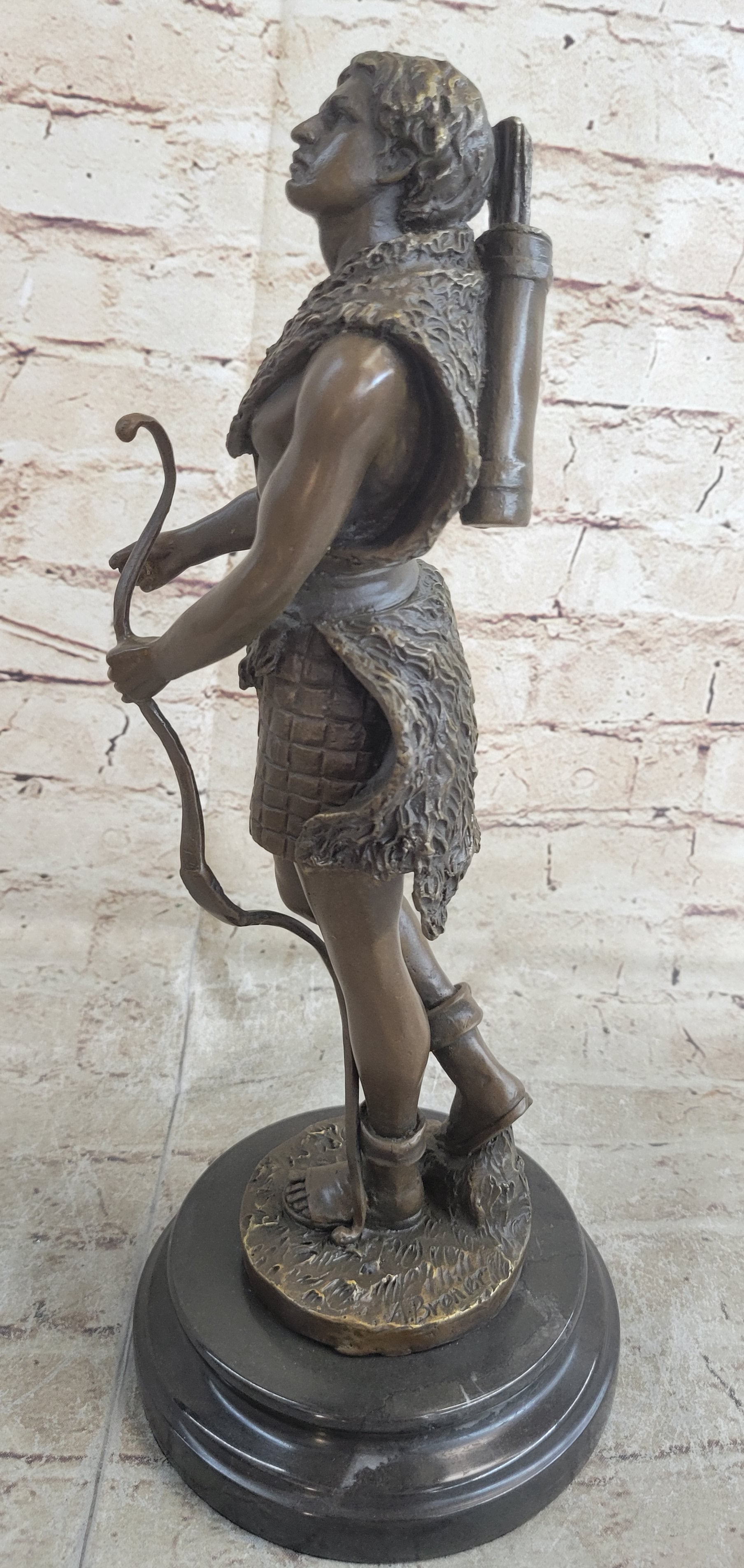 NUDE MUSCULAR YOUNG MAN DRAWING BOW & ARROW - 100% BRONZE STATUE SCULPTURE GIFT