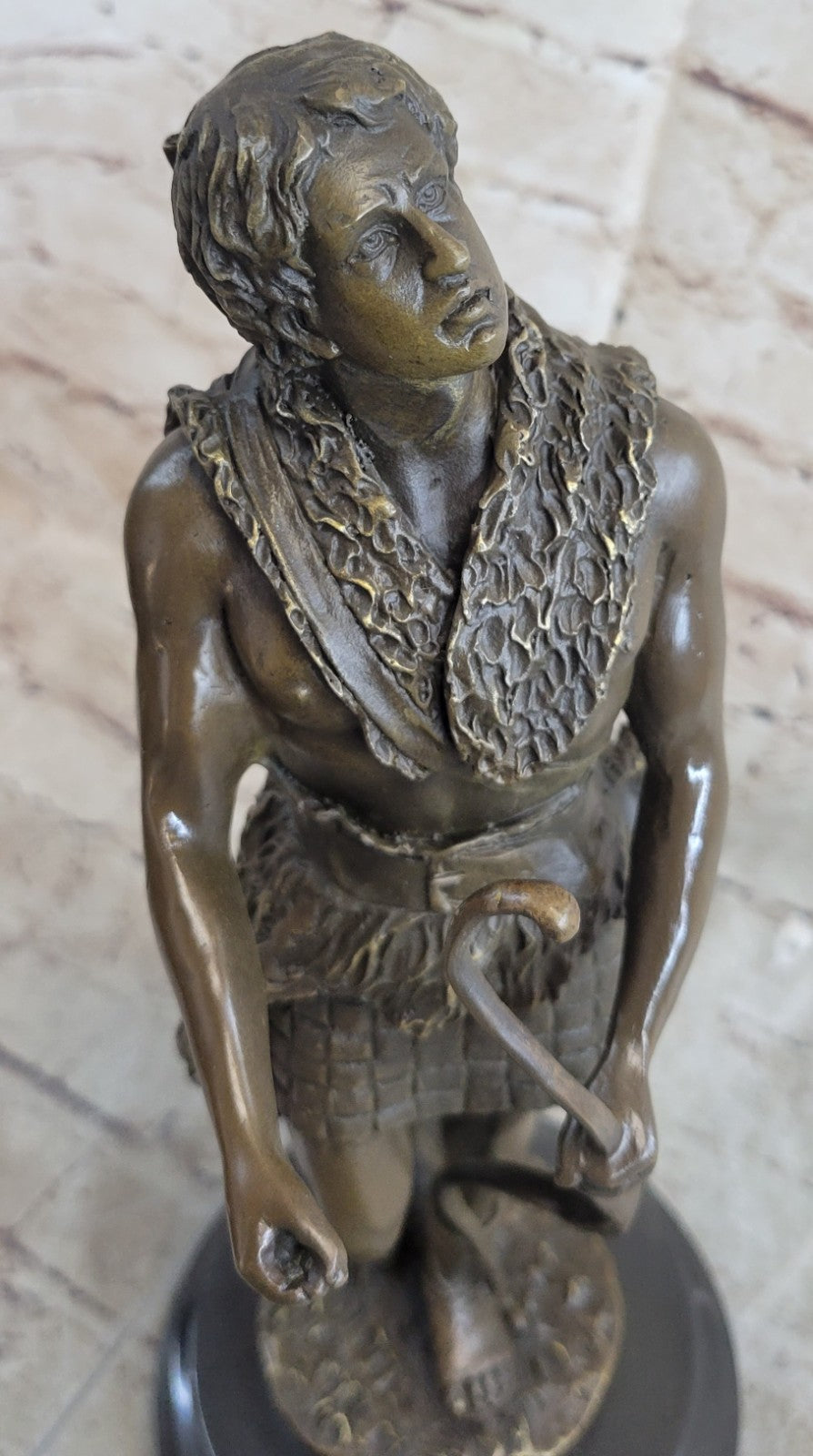 NUDE MUSCULAR YOUNG MAN DRAWING BOW & ARROW - 100% BRONZE STATUE SCULPTURE GIFT
