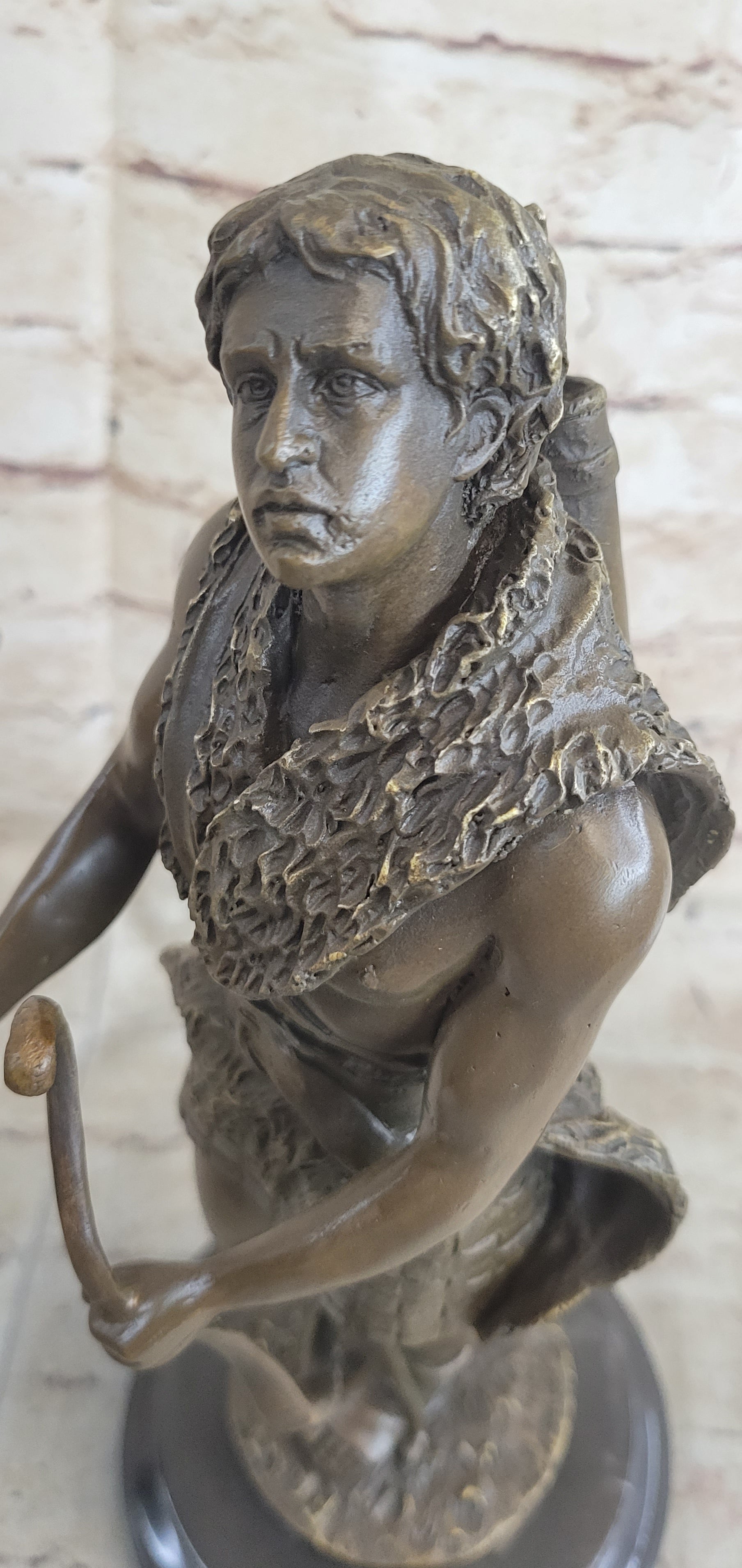 NUDE MUSCULAR YOUNG MAN DRAWING BOW & ARROW - 100% BRONZE STATUE SCULPTURE GIFT