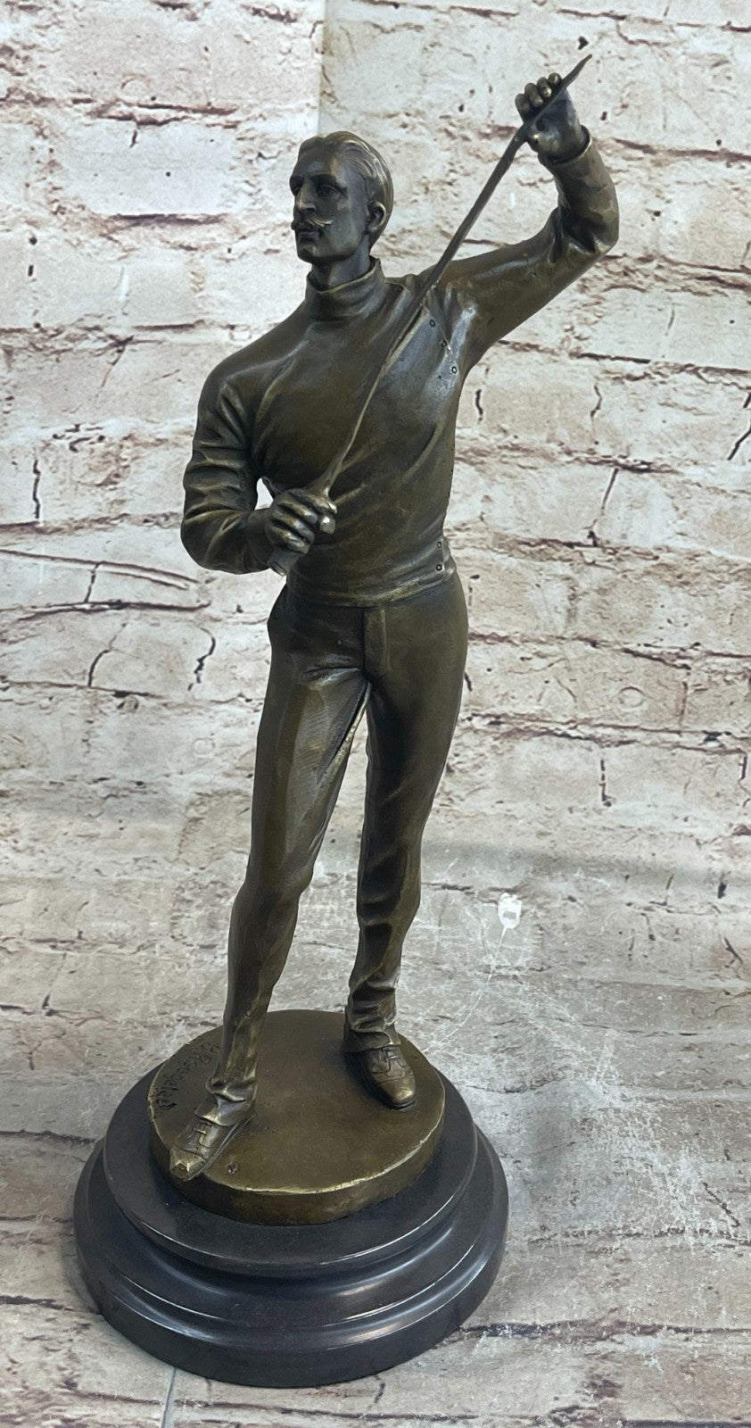 Hot Cast Fencer Sport Bronze Sculpture Home Office Trophy Marble Base Figurine