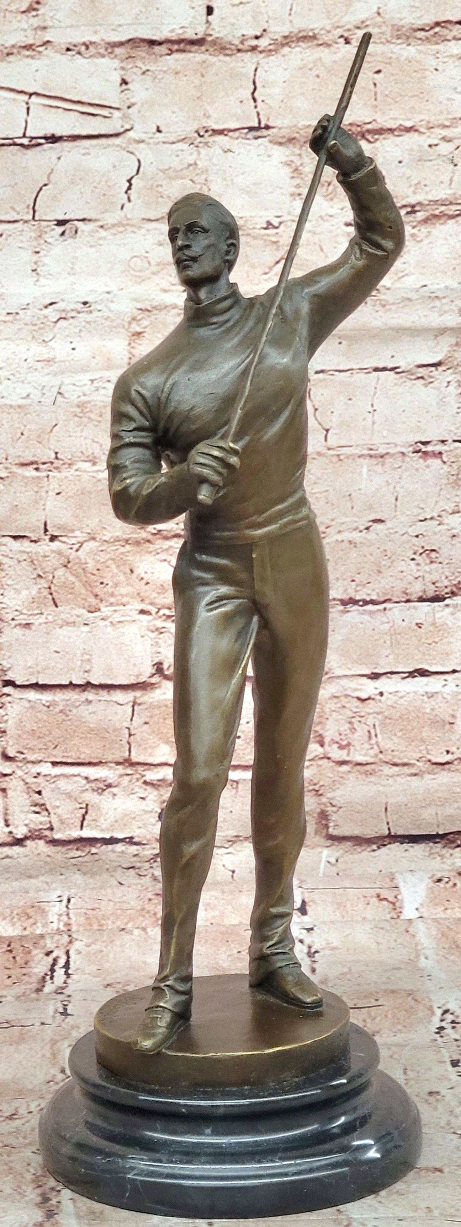 Hot Cast Fencer Sport Bronze Sculpture Home Office Trophy Marble Base Figurine