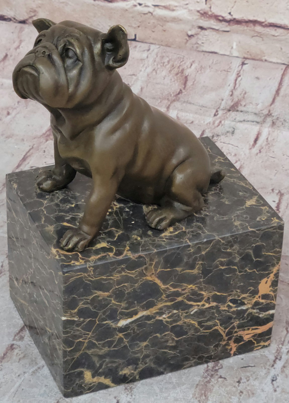 Handcrafted bronze sculpture SALE Base Marble Animal Dog Bulldog English 15Lbs