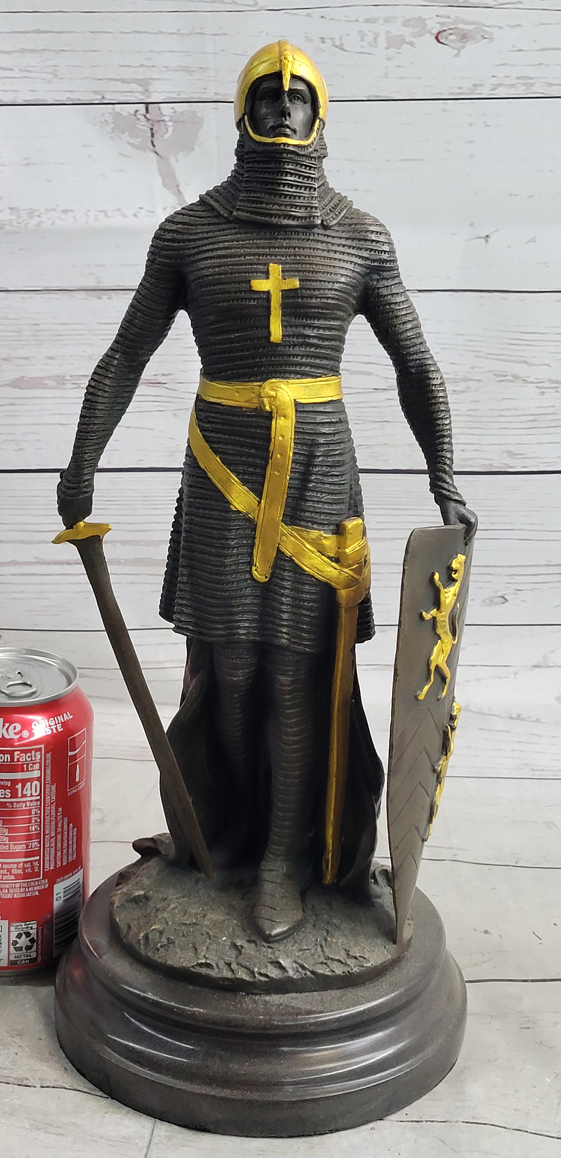 Handcrafted bronze sculpture SALE Art Warrior Knight Armor Base Marble Figurine