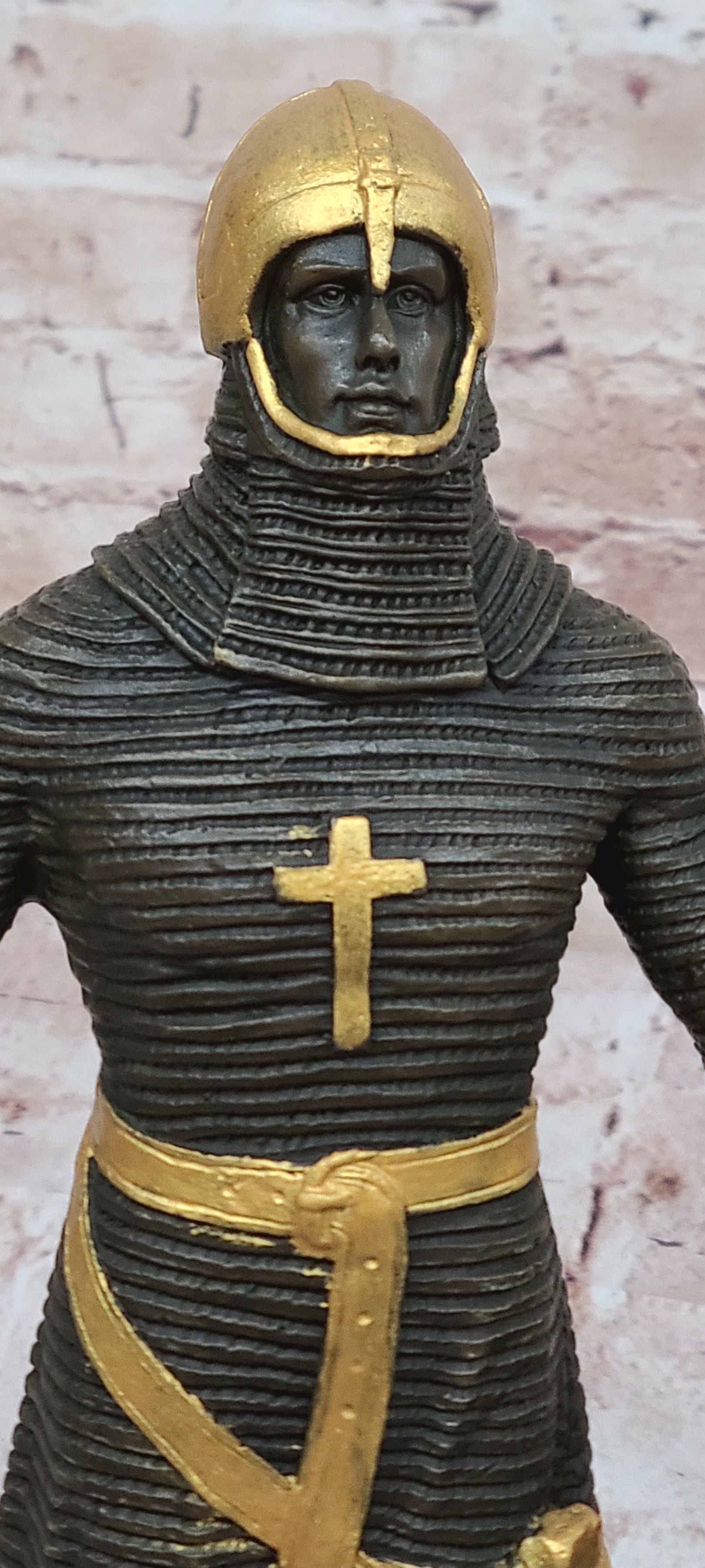 Handcrafted bronze sculpture SALE Art Warrior Knight Armor Base Marble Figurine