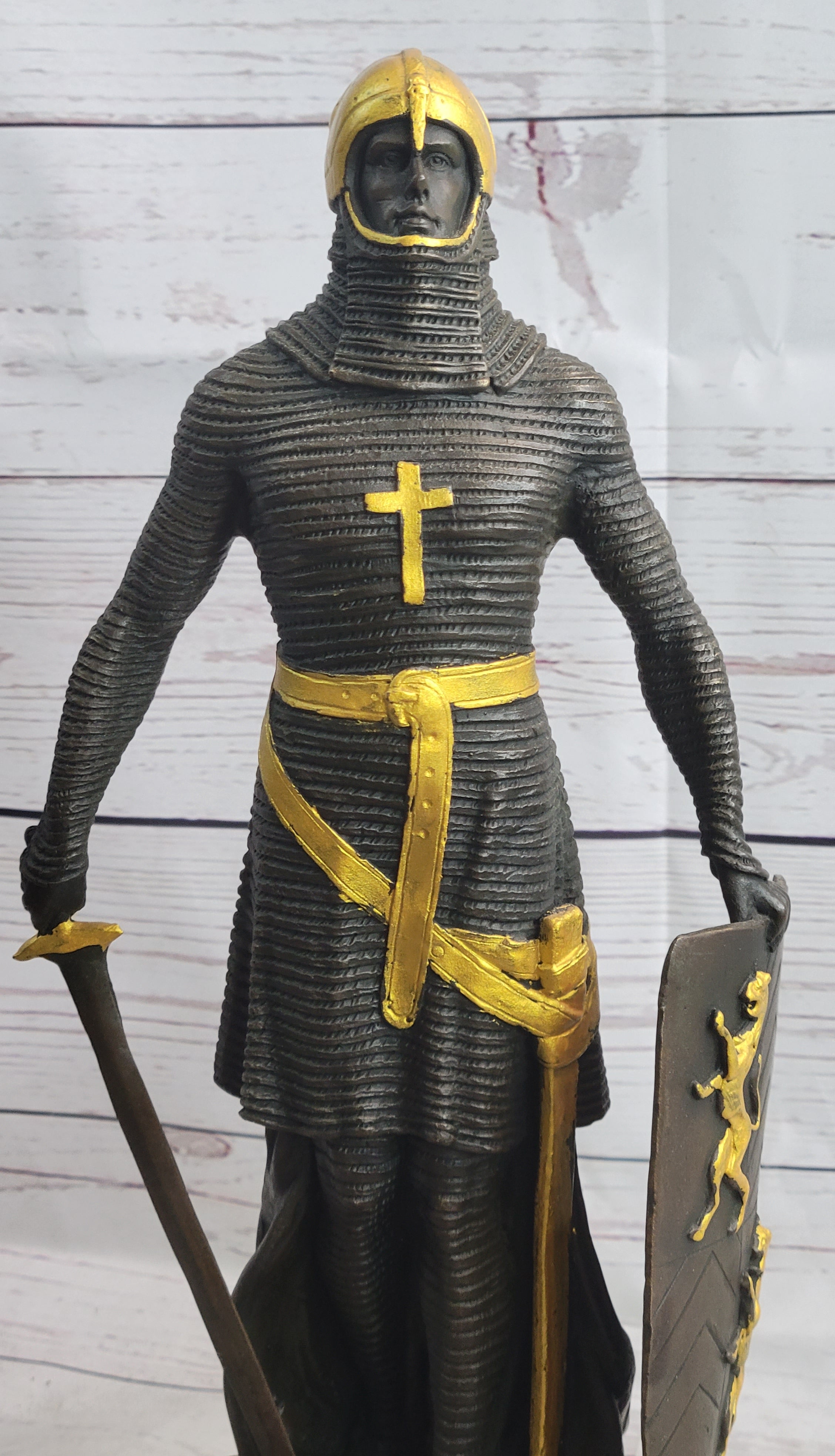 Handcrafted bronze sculpture SALE Art Warrior Knight Armor Base Marble Figurine