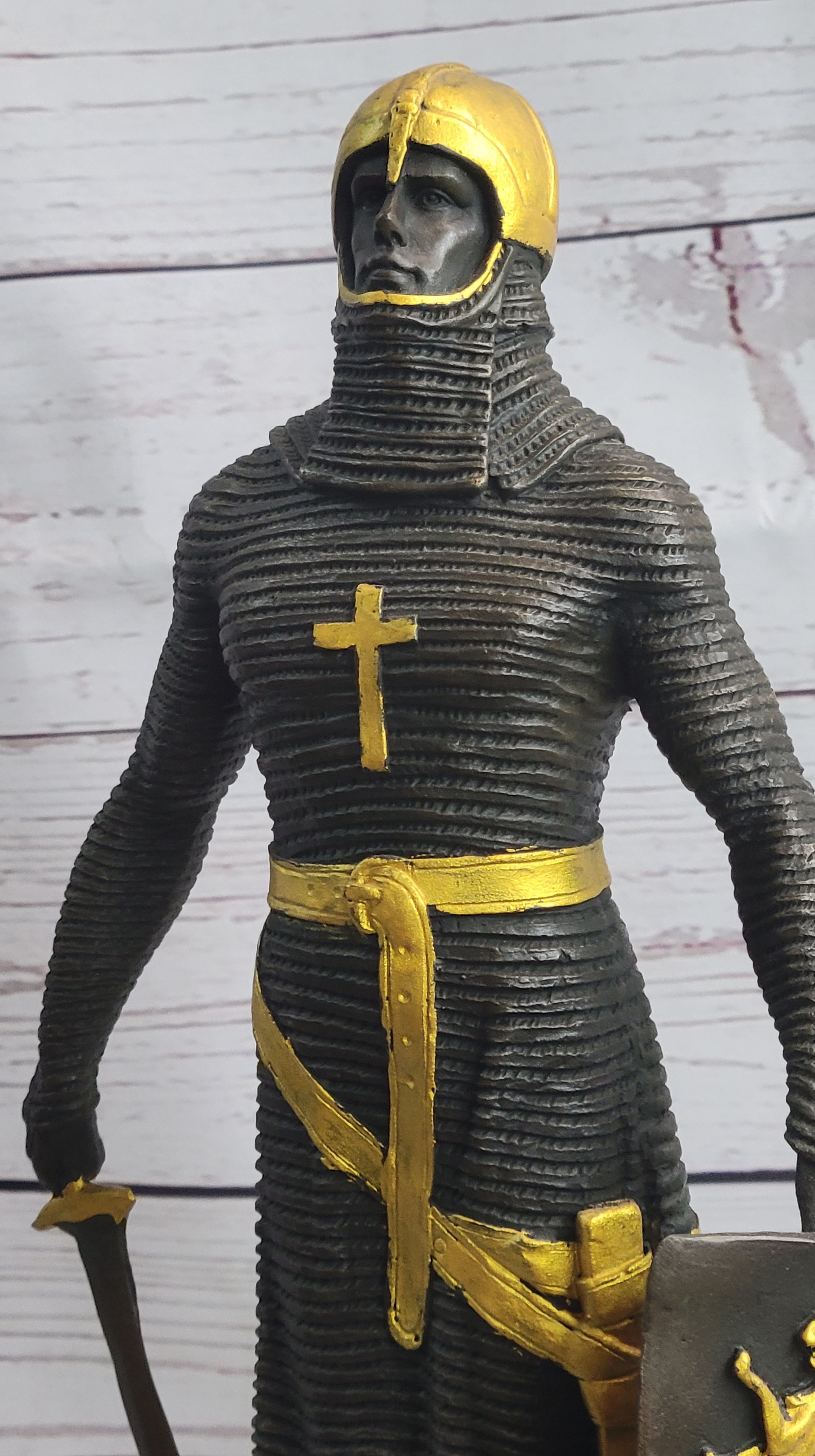 Handcrafted bronze sculpture SALE Art Warrior Knight Armor Base Marble Figurine