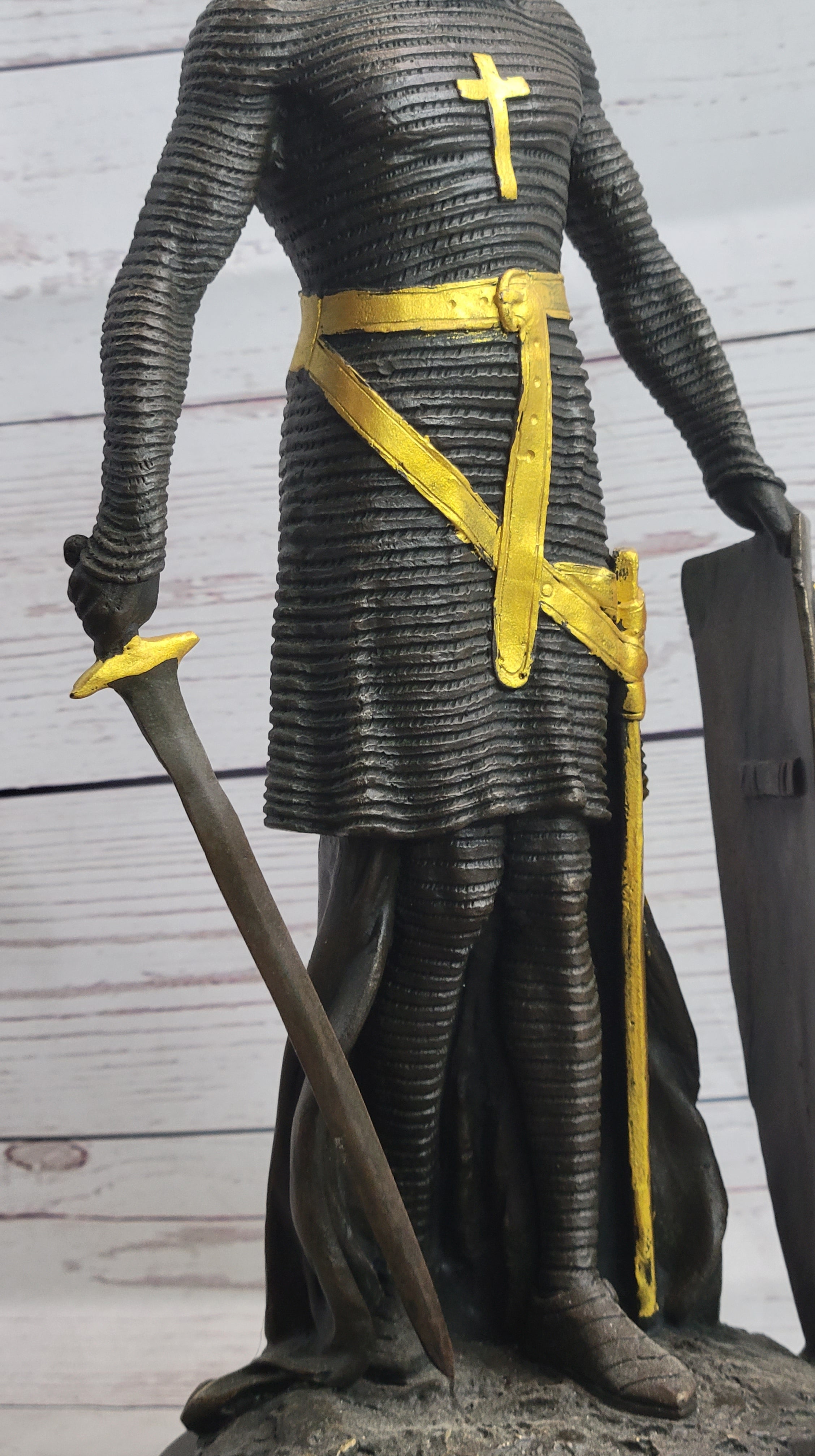 Handcrafted bronze sculpture SALE Art Warrior Knight Armor Base Marble Figurine