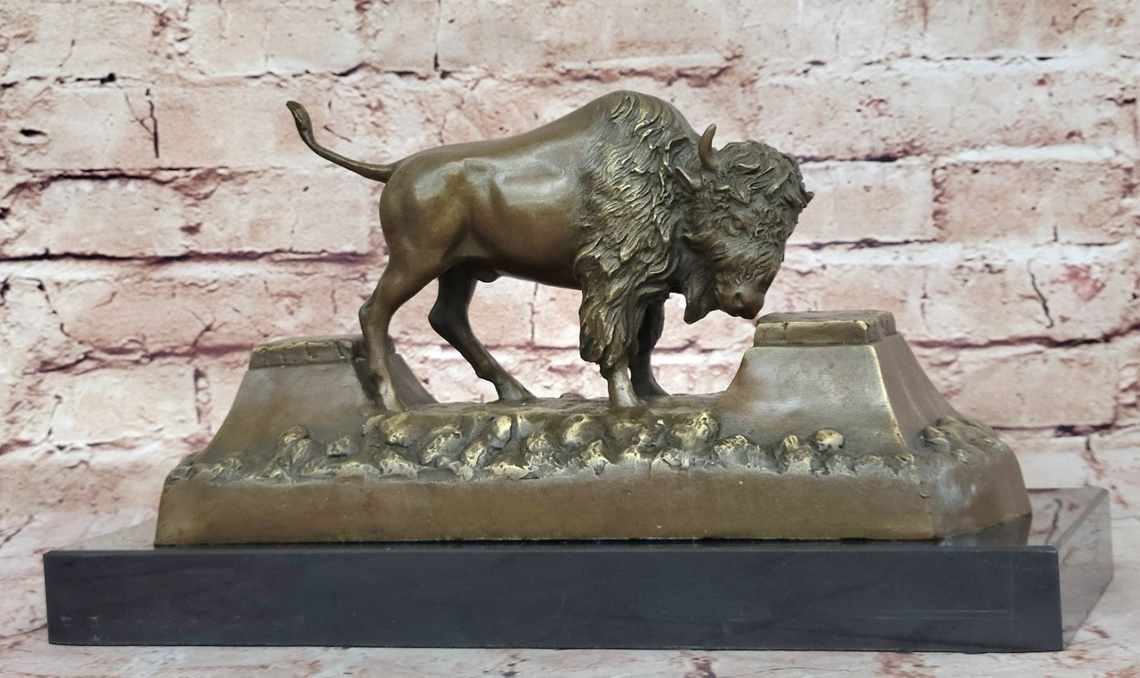 Large American Buffalo Bison Art Deco Sculpture Marble Base Figurine Figure SALE