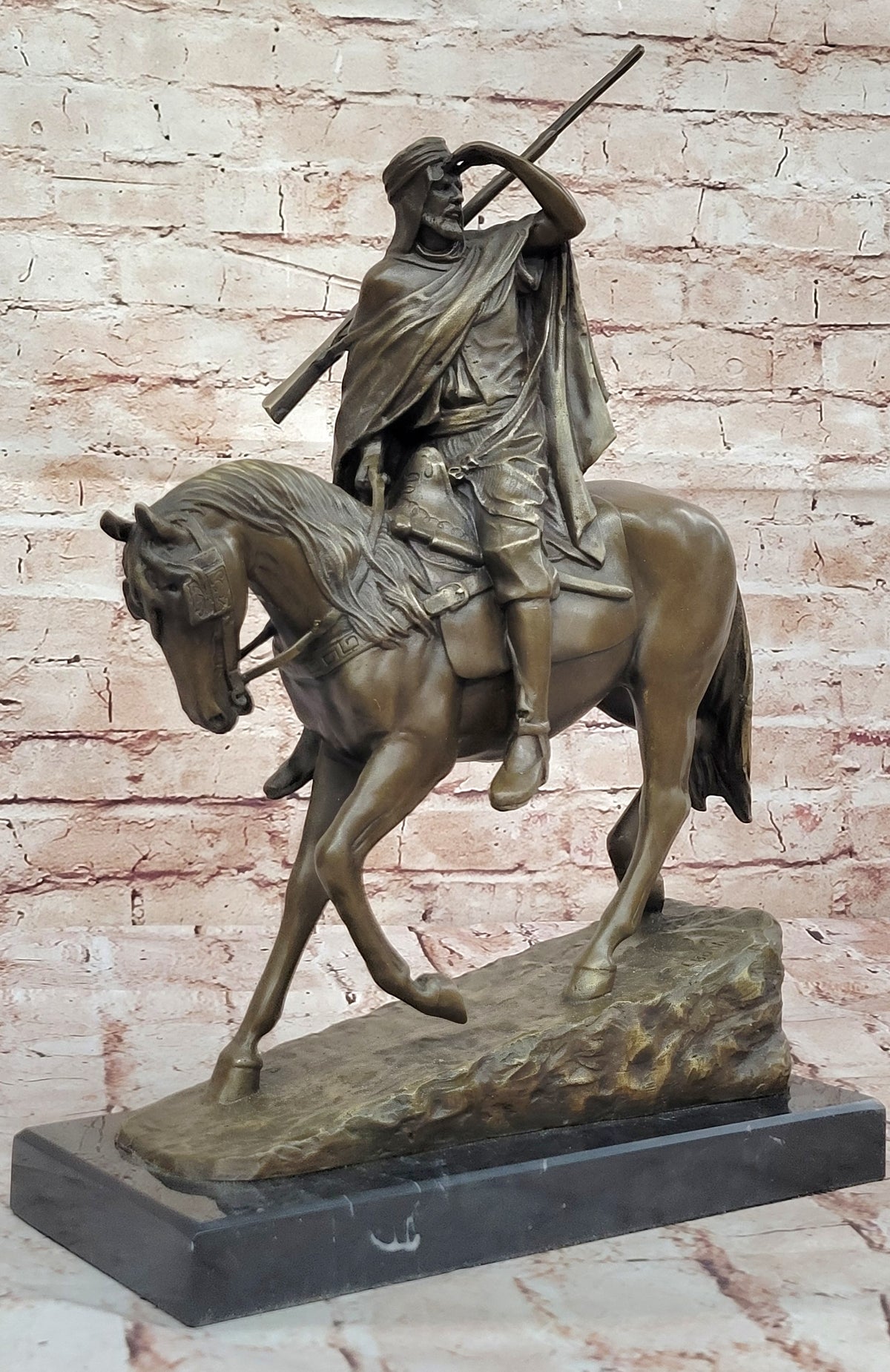 Art Deco Hot Cast Middle Eastern Man Riding Horse Bronze Masterpiece Figurine