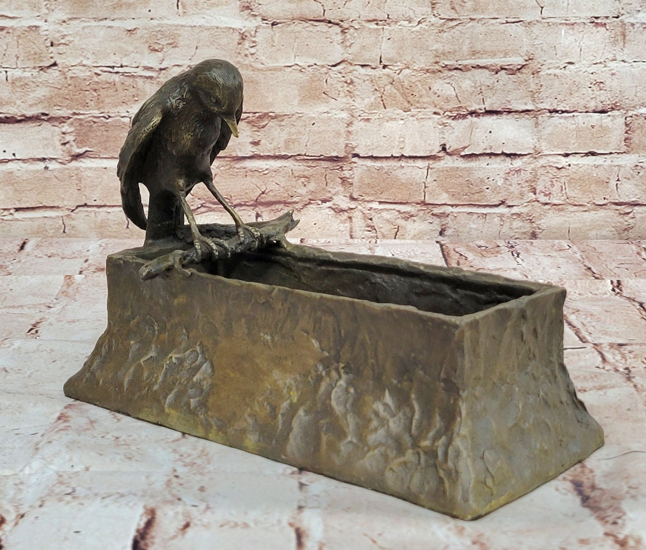 Handmade Art and Collectibles Handcrafted Love Bird  Planter Bronze Statue Gift NR