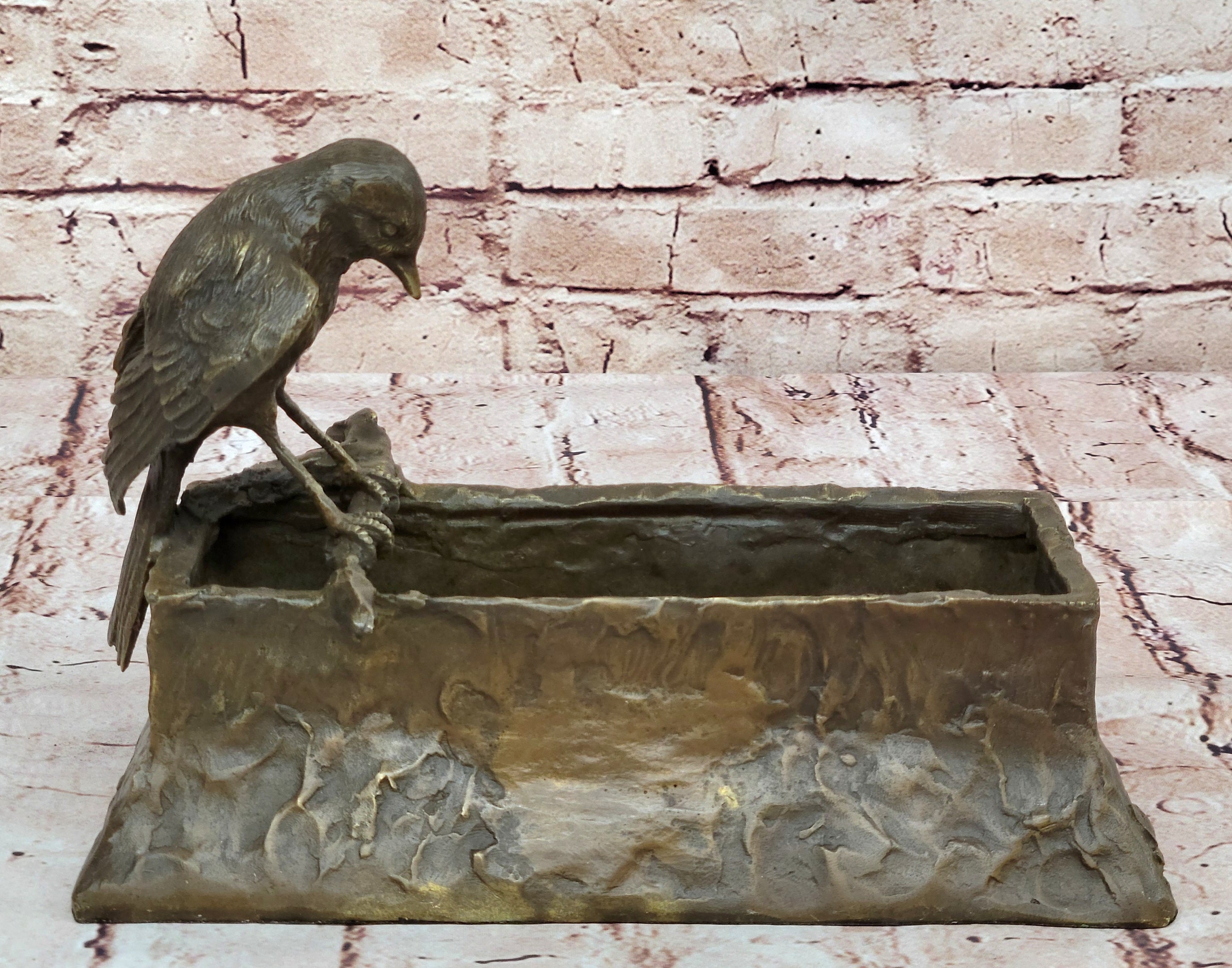 Handmade Art and Collectibles Handcrafted Love Bird  Planter Bronze Statue Gift NR