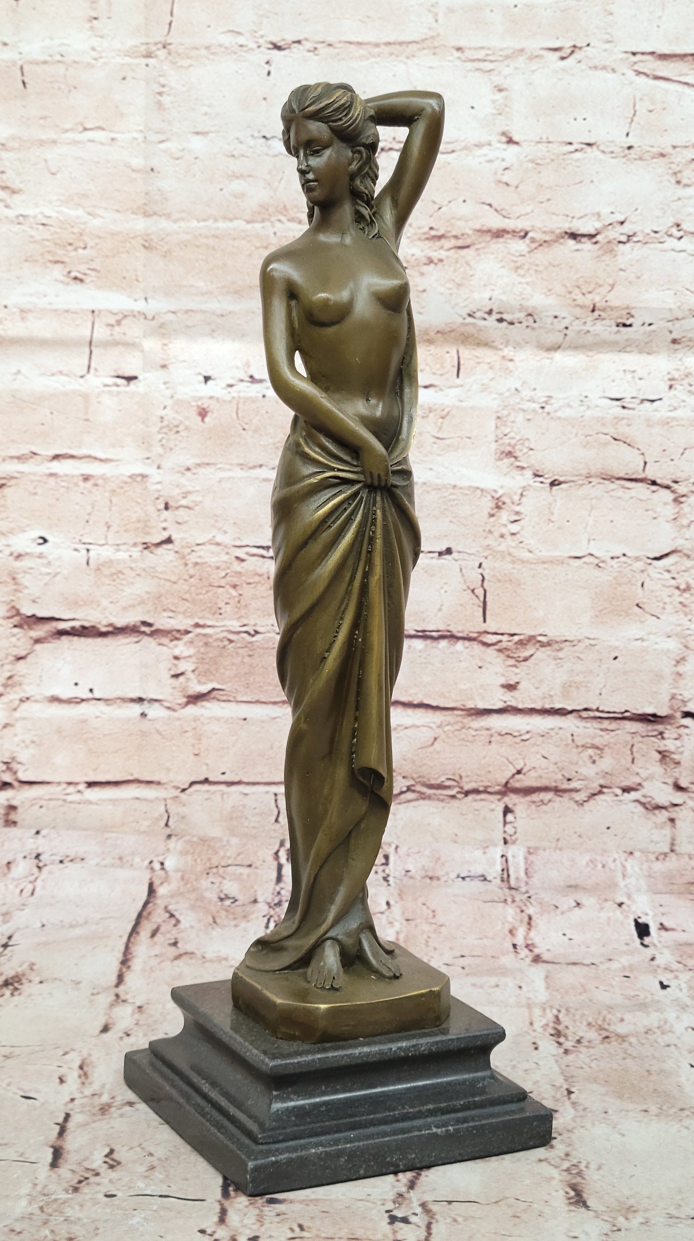 Erotic Nude Real Bronze Sculpture Statue Sexy Girl Holding Up Her Dress Décor