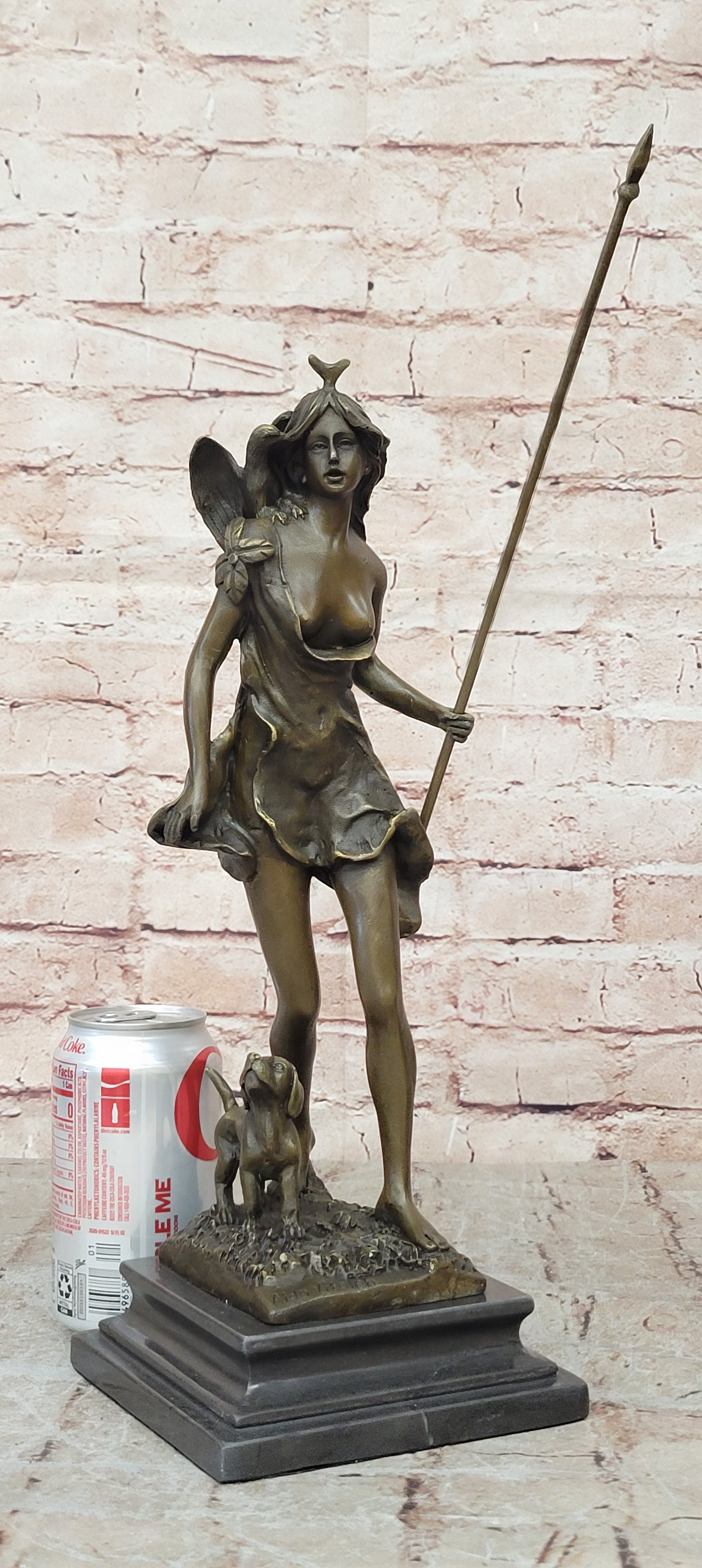 Diana the Huntress Goddess Hunting Handmade Bronze Figure Sculpture Brown Patina