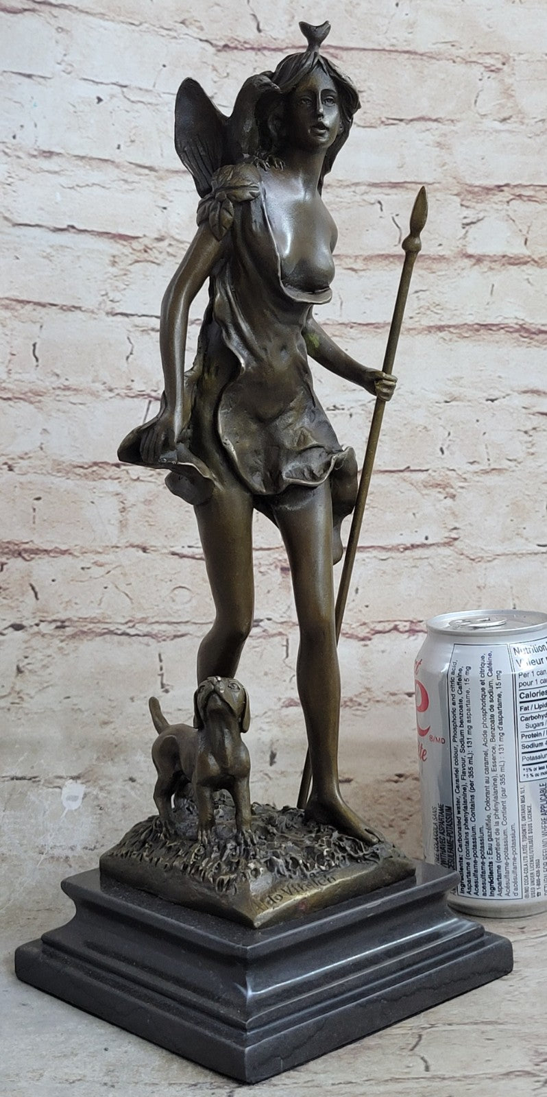 Diana the Huntress Goddess Hunting Handmade Bronze Figure Sculpture Brown Patina