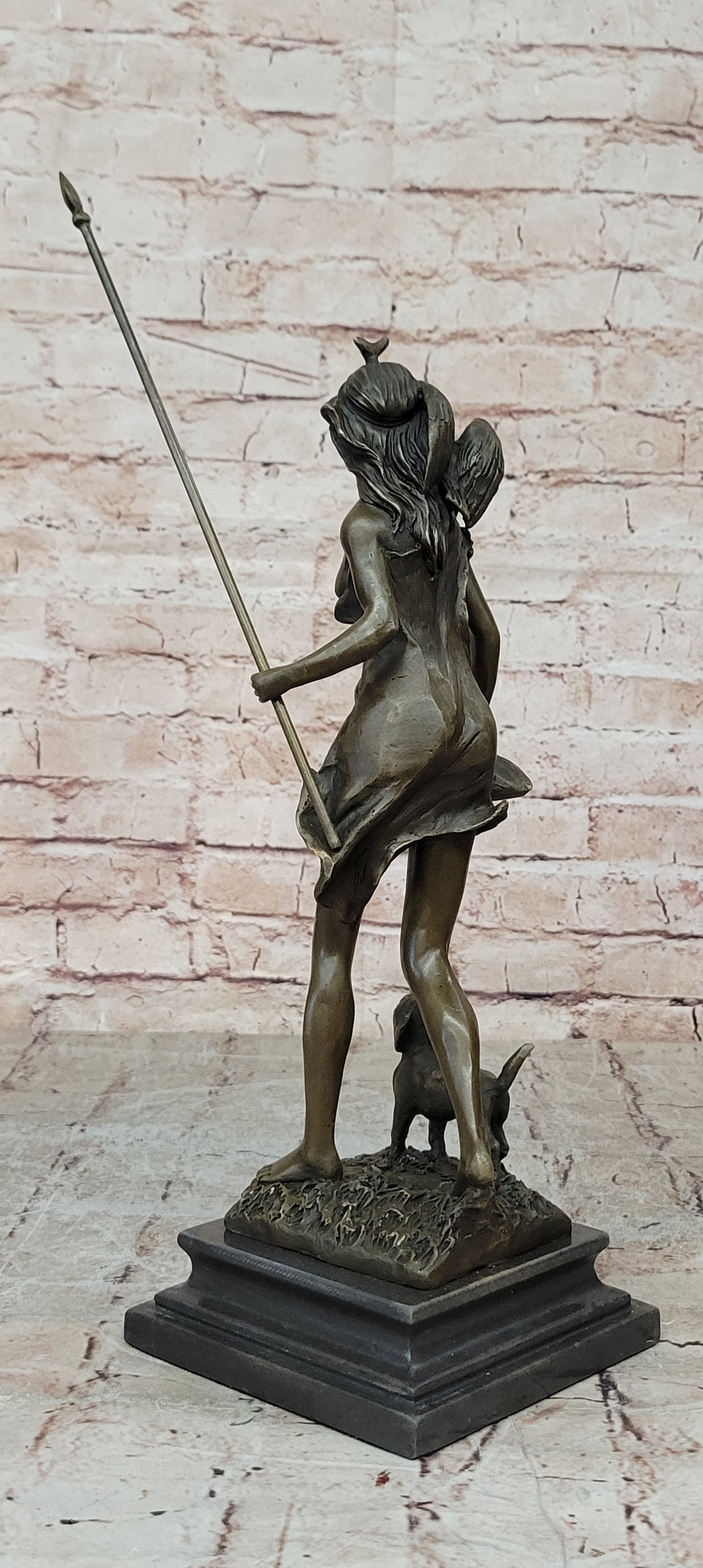 Diana the Huntress Goddess Hunting Handmade Bronze Figure Sculpture Brown Patina