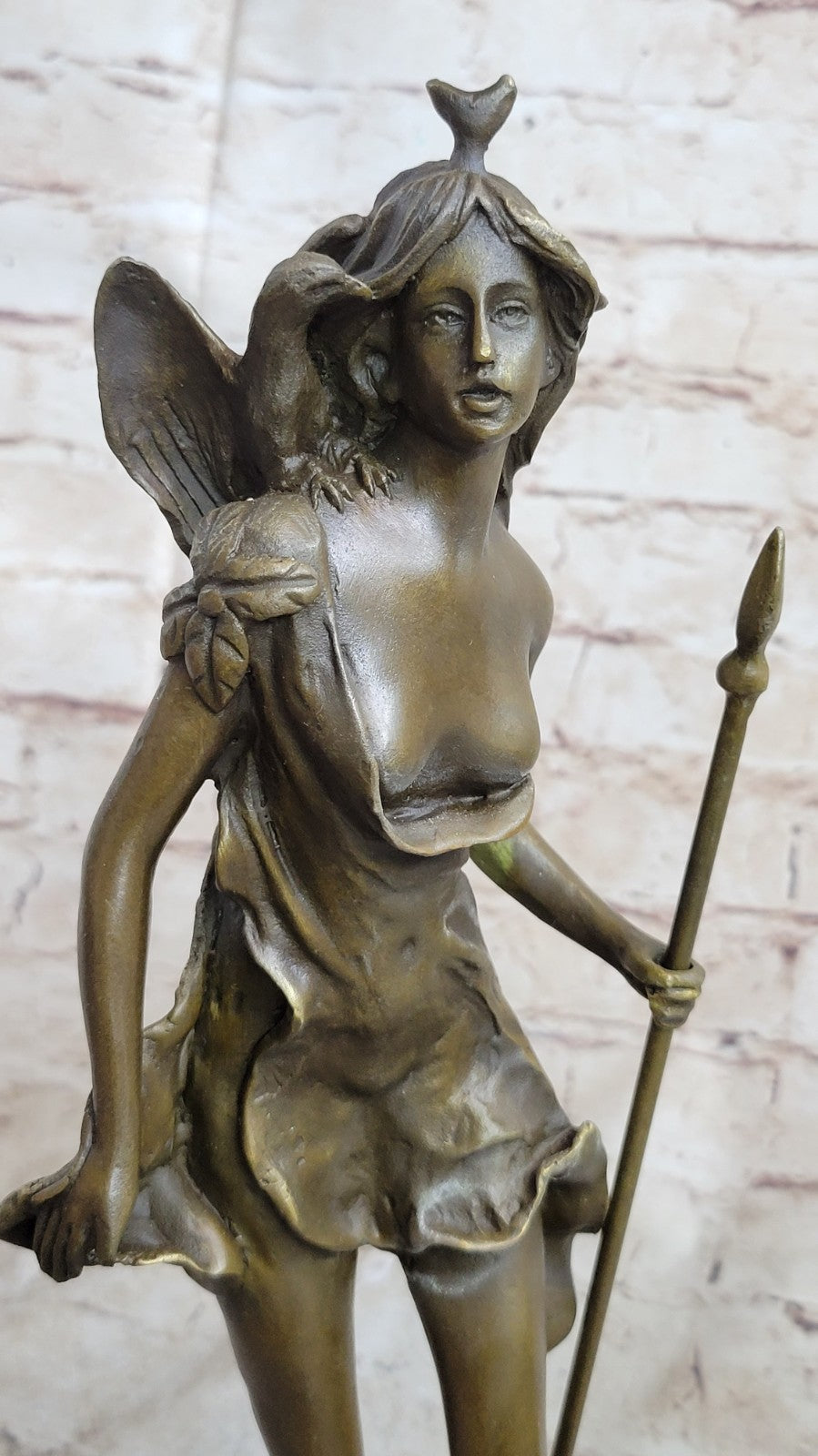 Diana the Huntress Goddess Hunting Handmade Bronze Figure Sculpture Brown Patina
