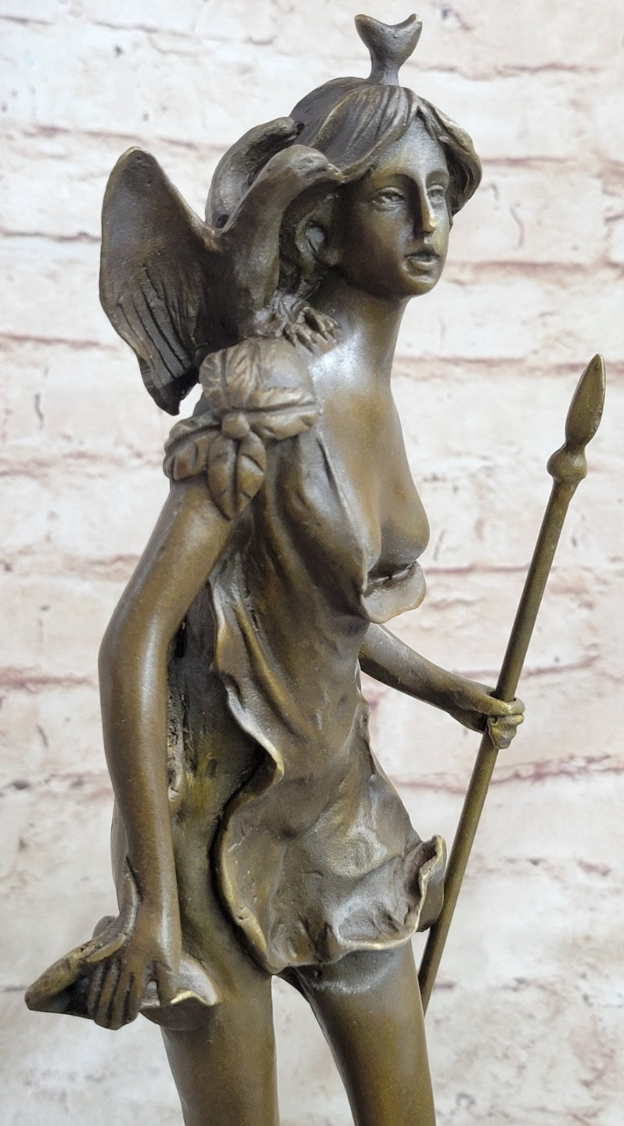 Diana the Huntress Goddess Hunting Handmade Bronze Figure Sculpture Brown Patina