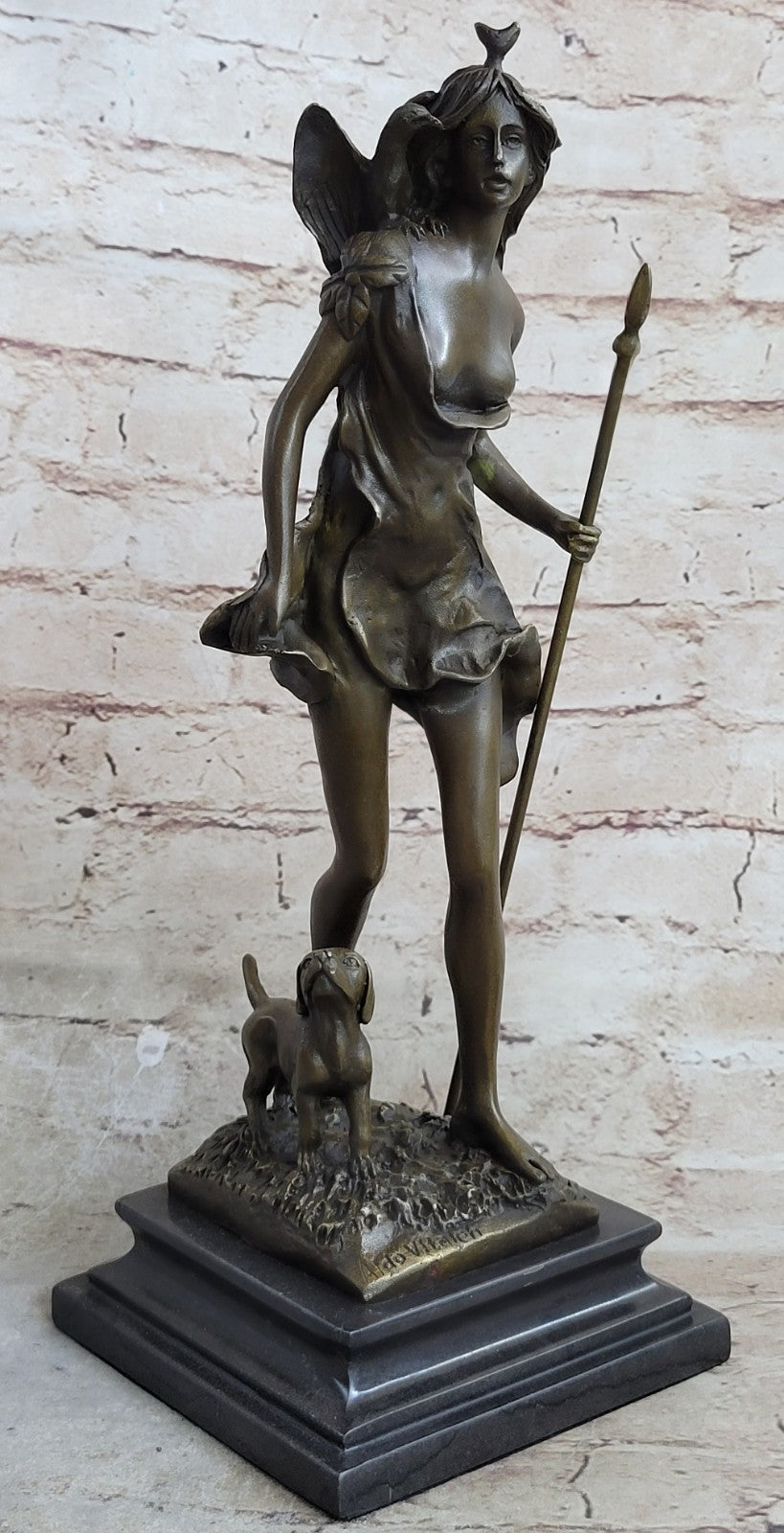 Diana the Huntress Goddess Hunting Handmade Bronze Figure Sculpture Brown Patina