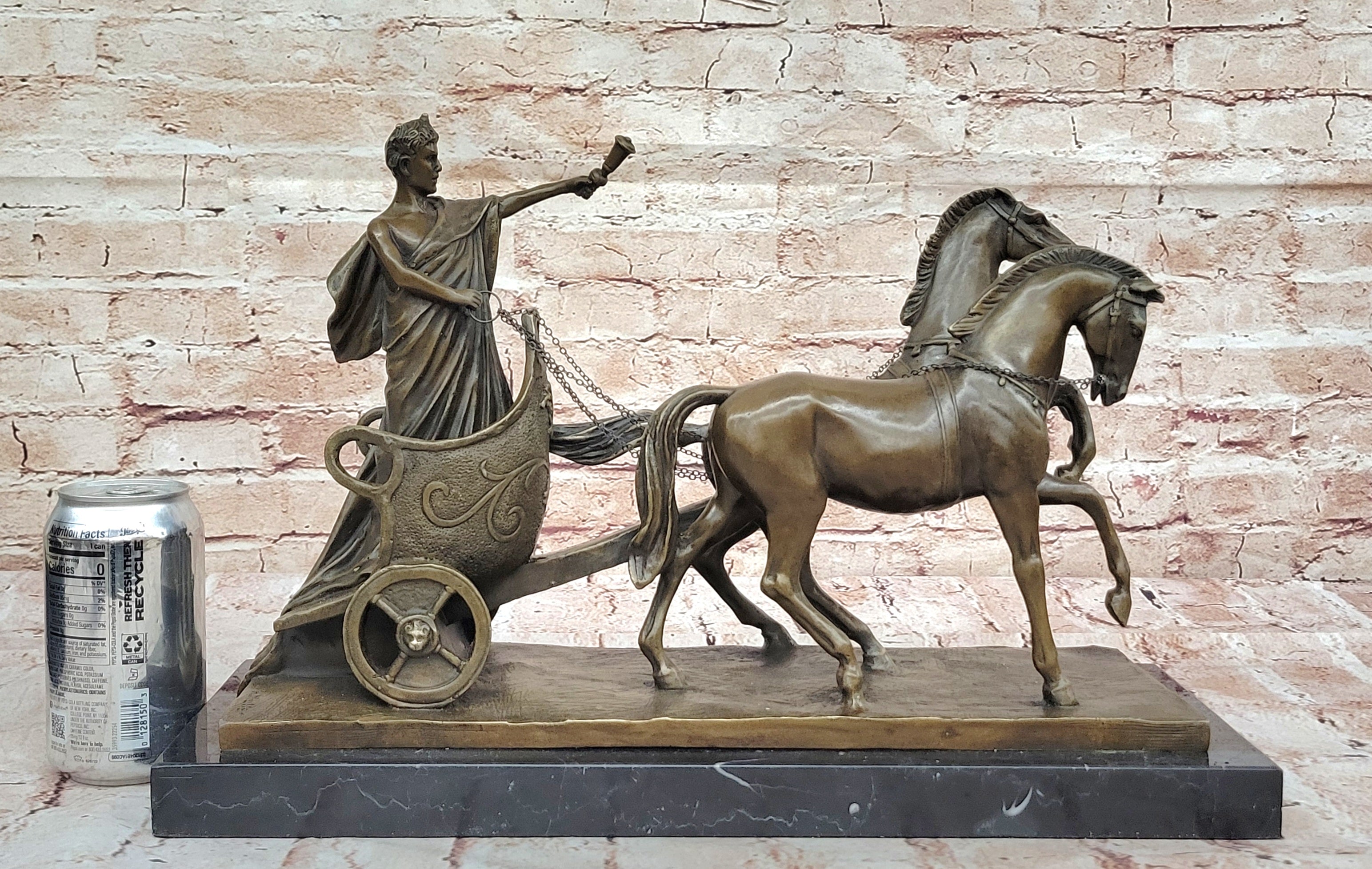 17 Inch Roman Chariot Hot Cast Decorative Figurine, Genuine Designer Bronze