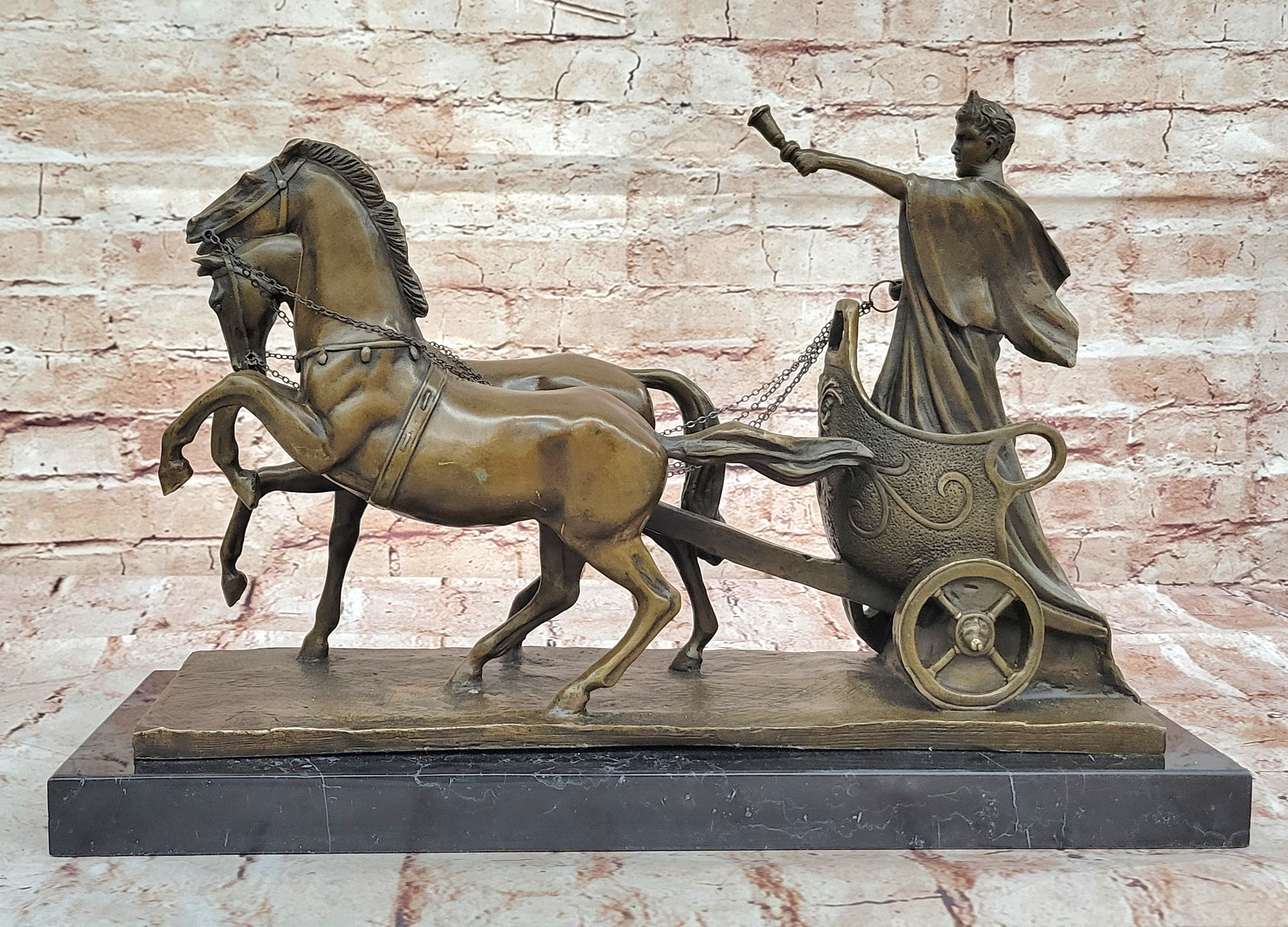 17 Inch Roman Chariot Hot Cast Decorative Figurine, Genuine Designer Bronze