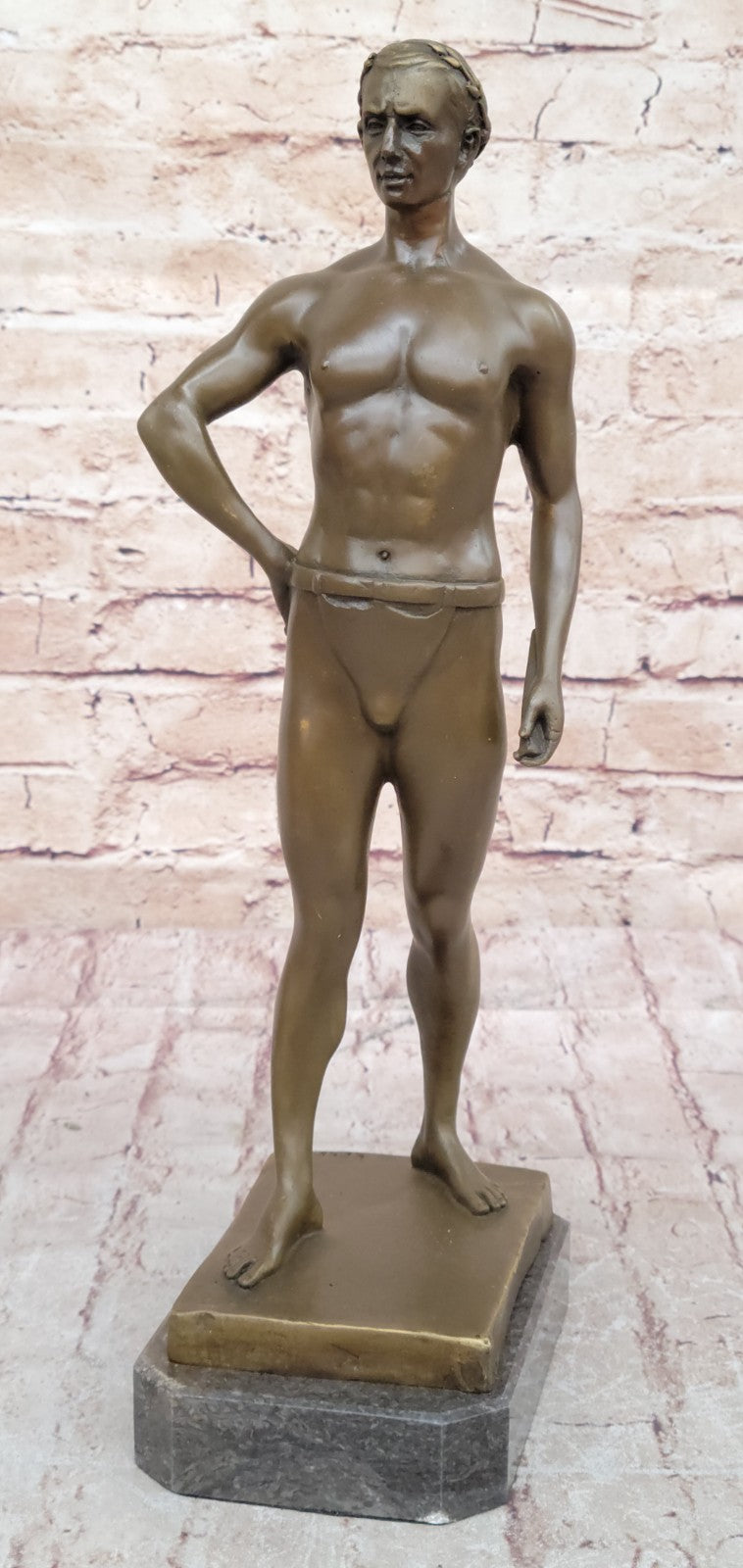 Handcrafted bronze sculpture SALE Bas Marble God Roman Athletic Original Signed