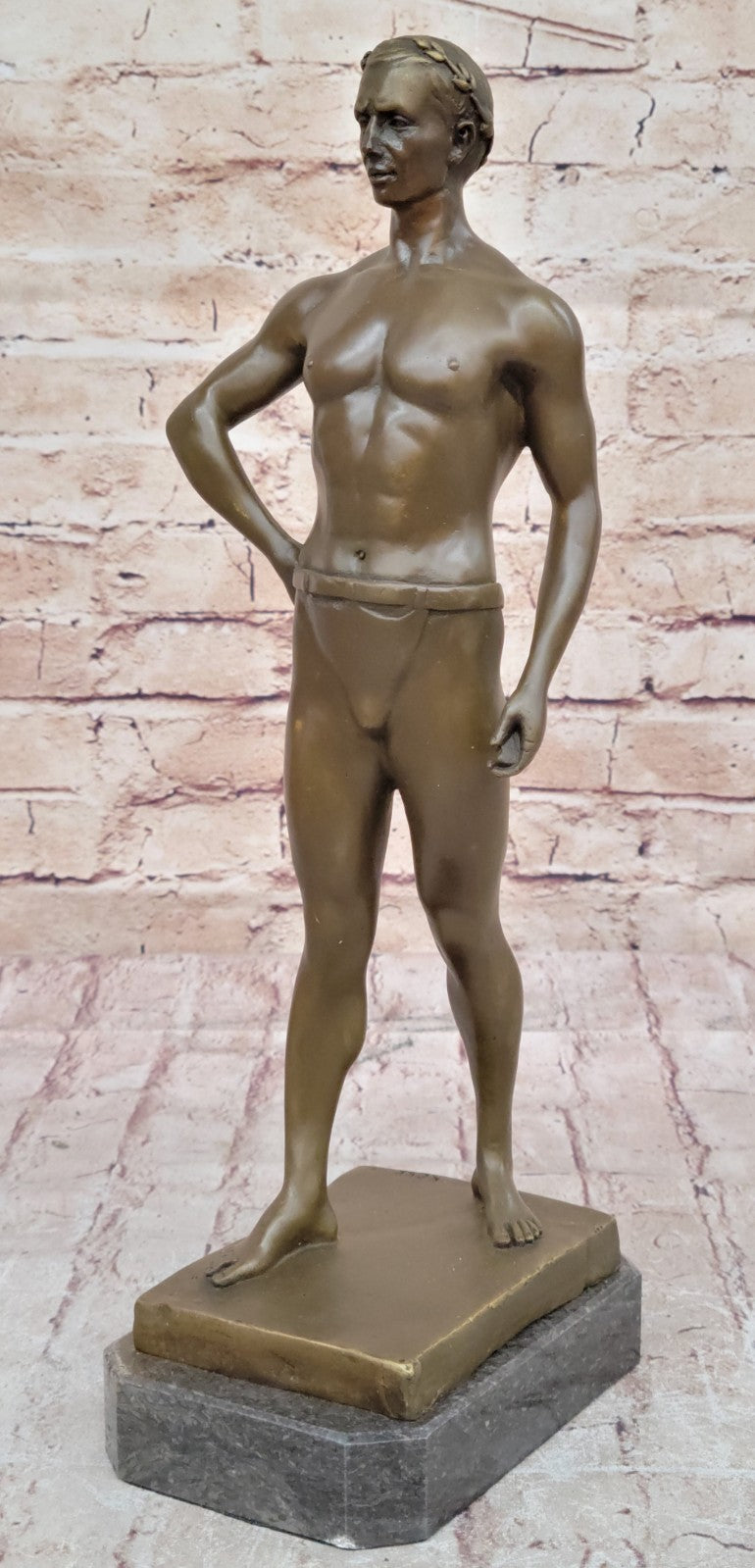 Handcrafted bronze sculpture SALE Bas Marble God Roman Athletic Original Signed