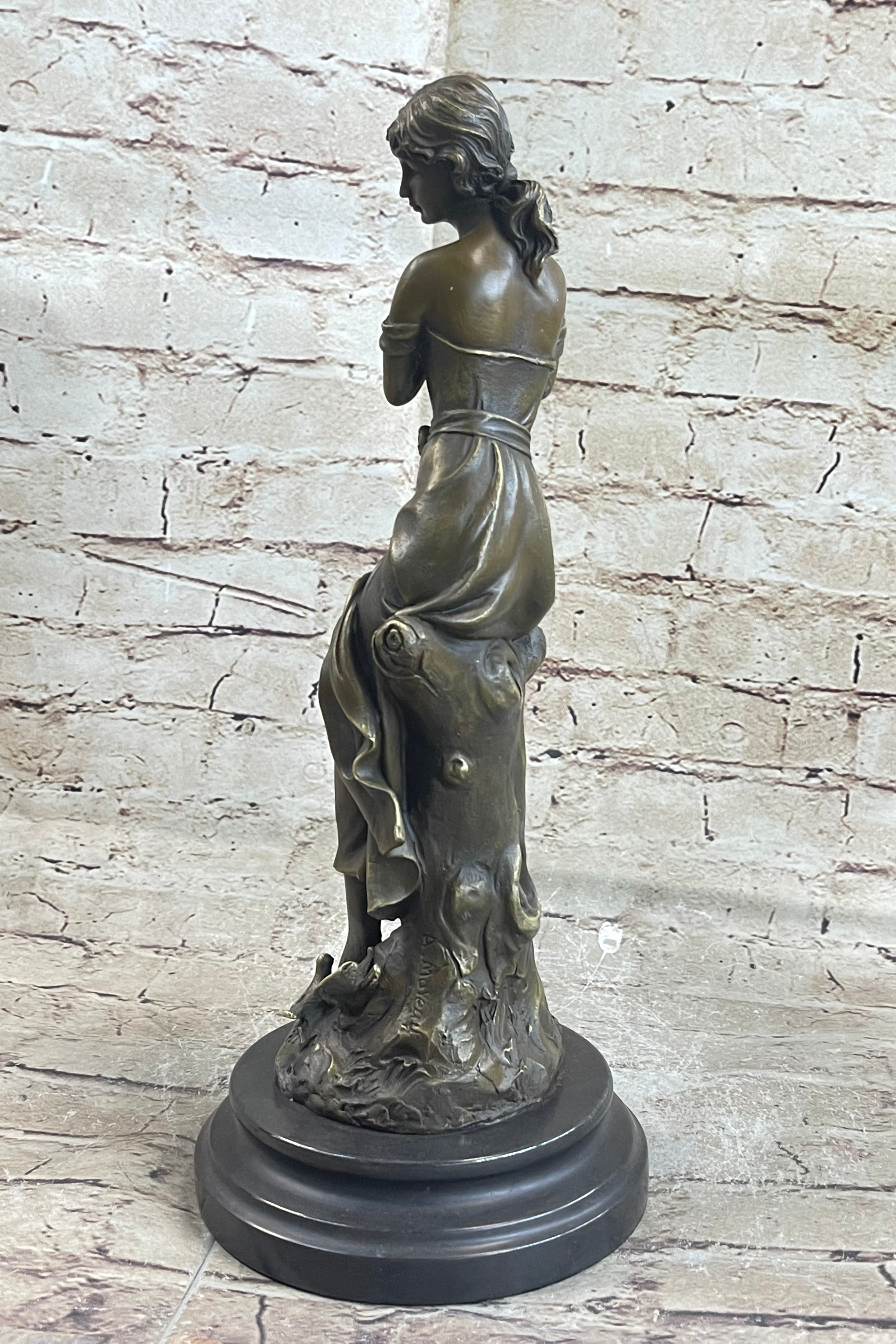 Gift Nouveau Signed Moreau Great Detail 100% Real Bronze Sculpture Marble Statue