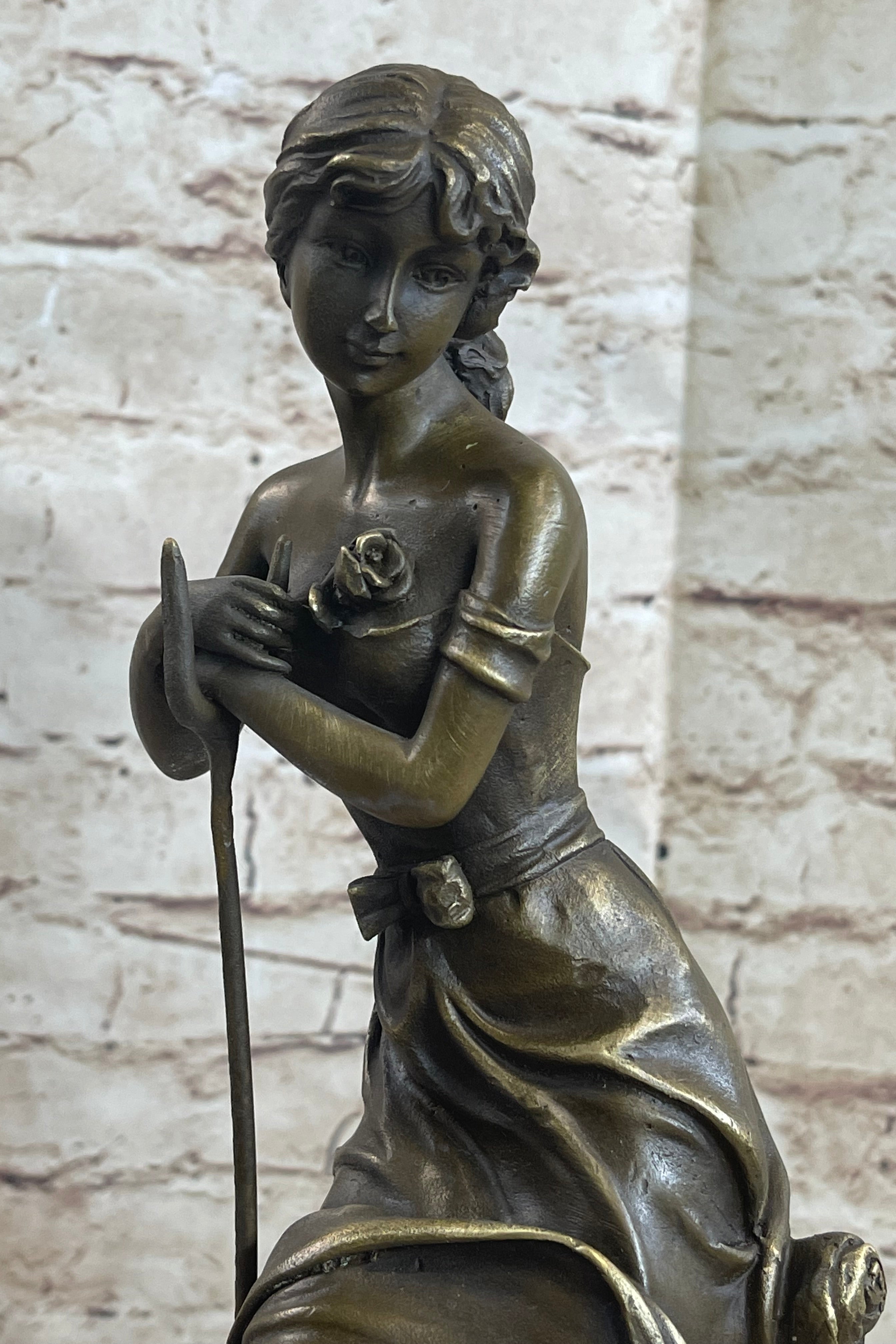 Gift Nouveau Signed Moreau Great Detail 100% Real Bronze Sculpture Marble Statue