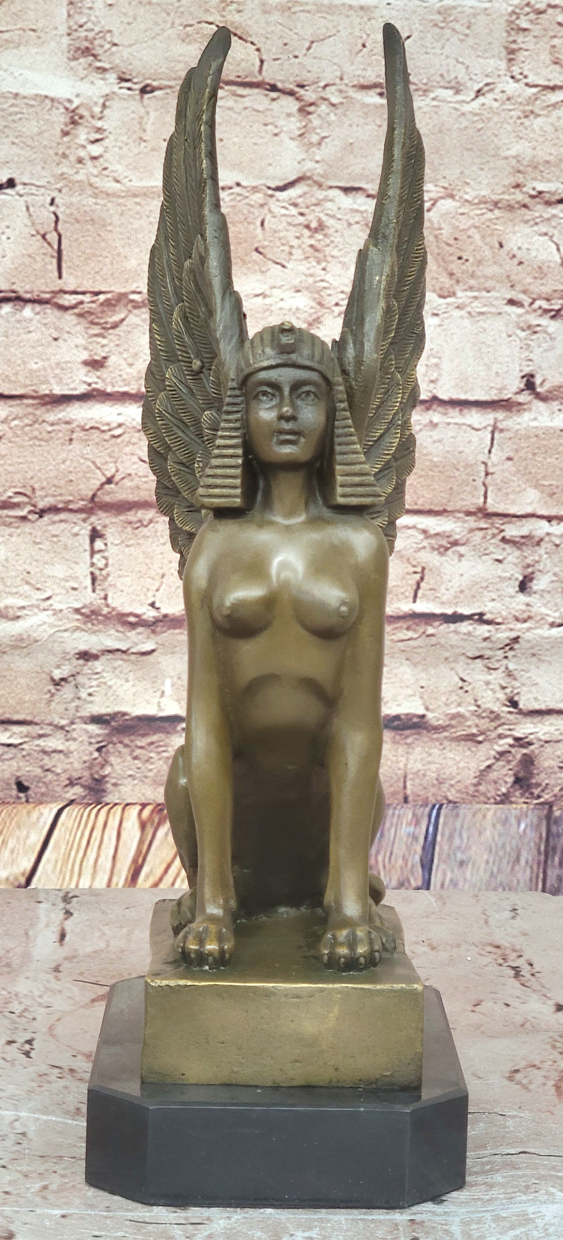 Bronze Sculpture Egyptian Nude Naked Sphinx by Italian Artist Vitaleh Hot Cast