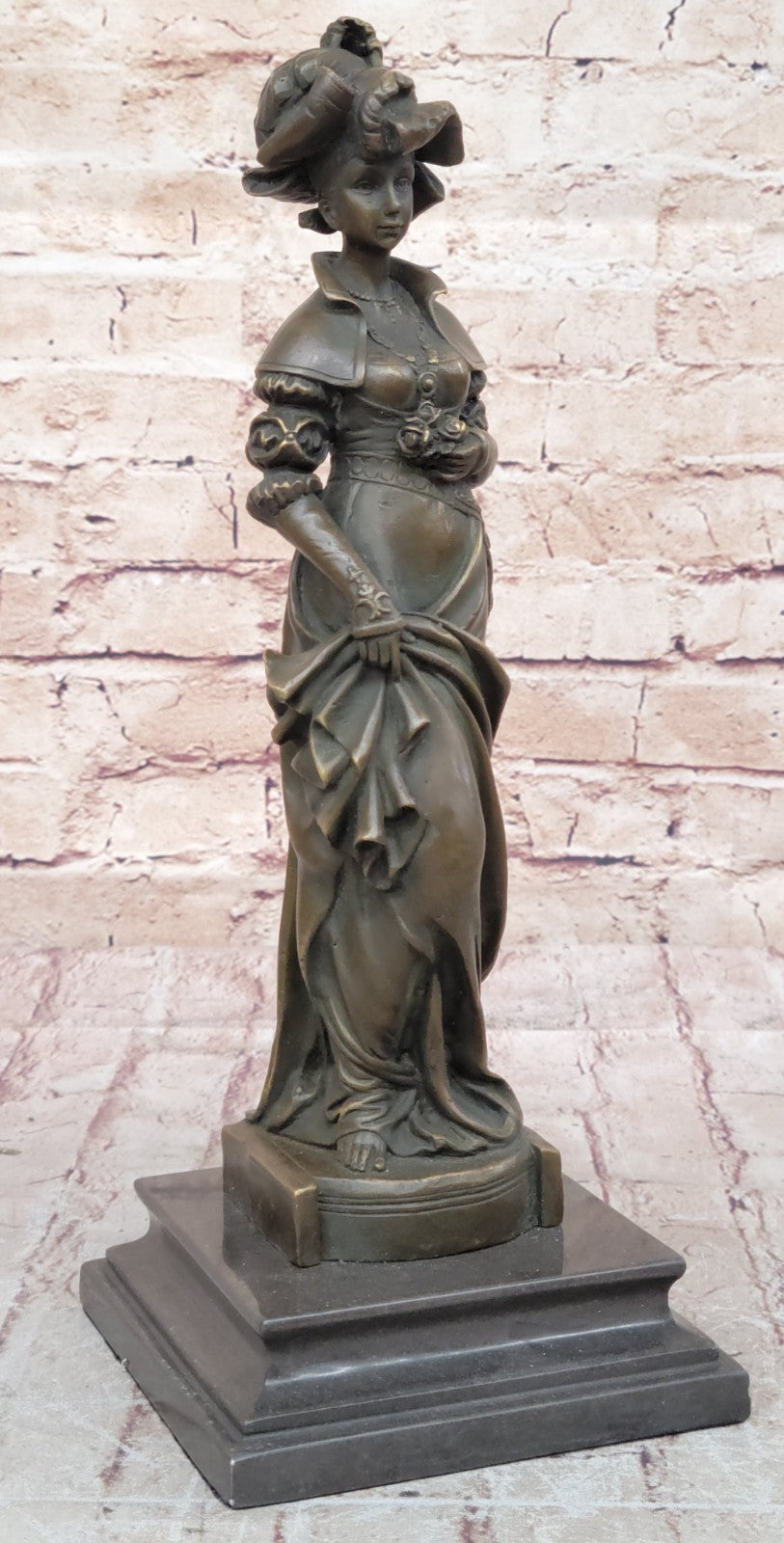 Vintage Victorian Sculpture Nouveau Signed Bronze Patina Spelter Hot Cast Deco