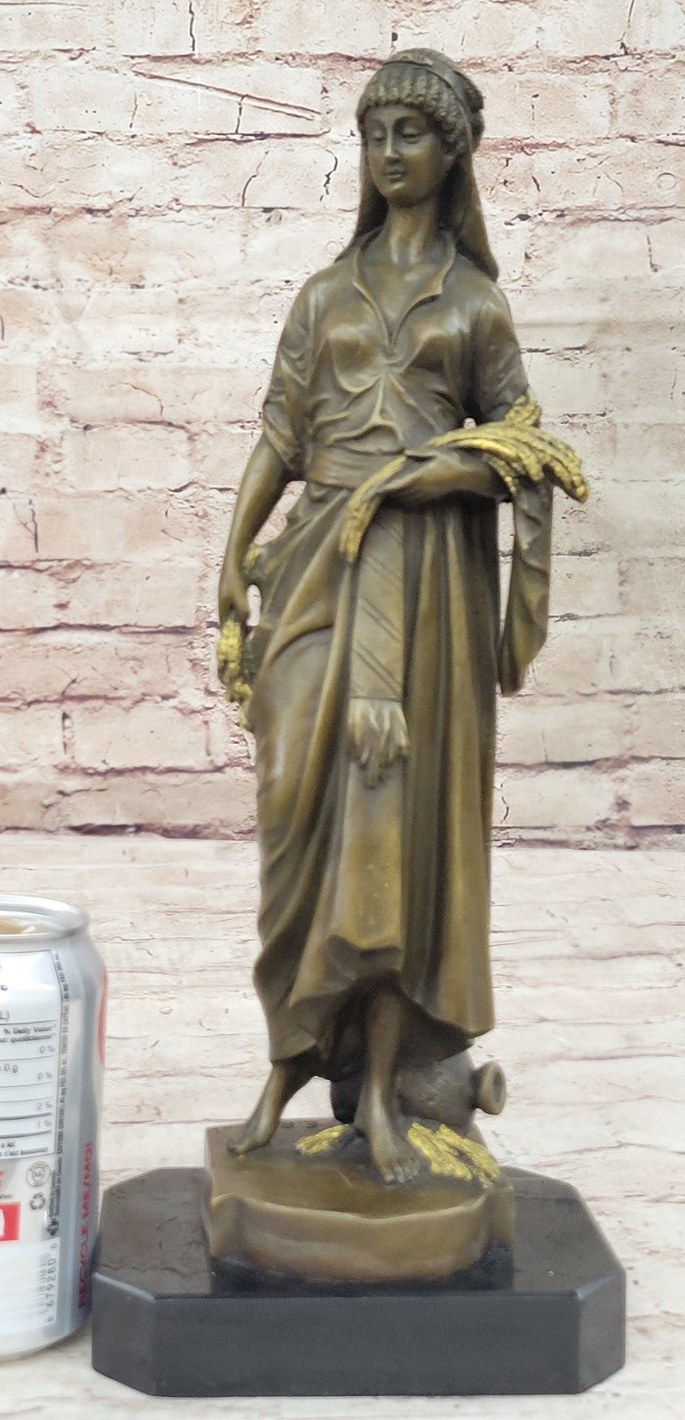 Handcrafted bronze sculpture SALE Brown W Wheat", Of Bundle A With Woman Young