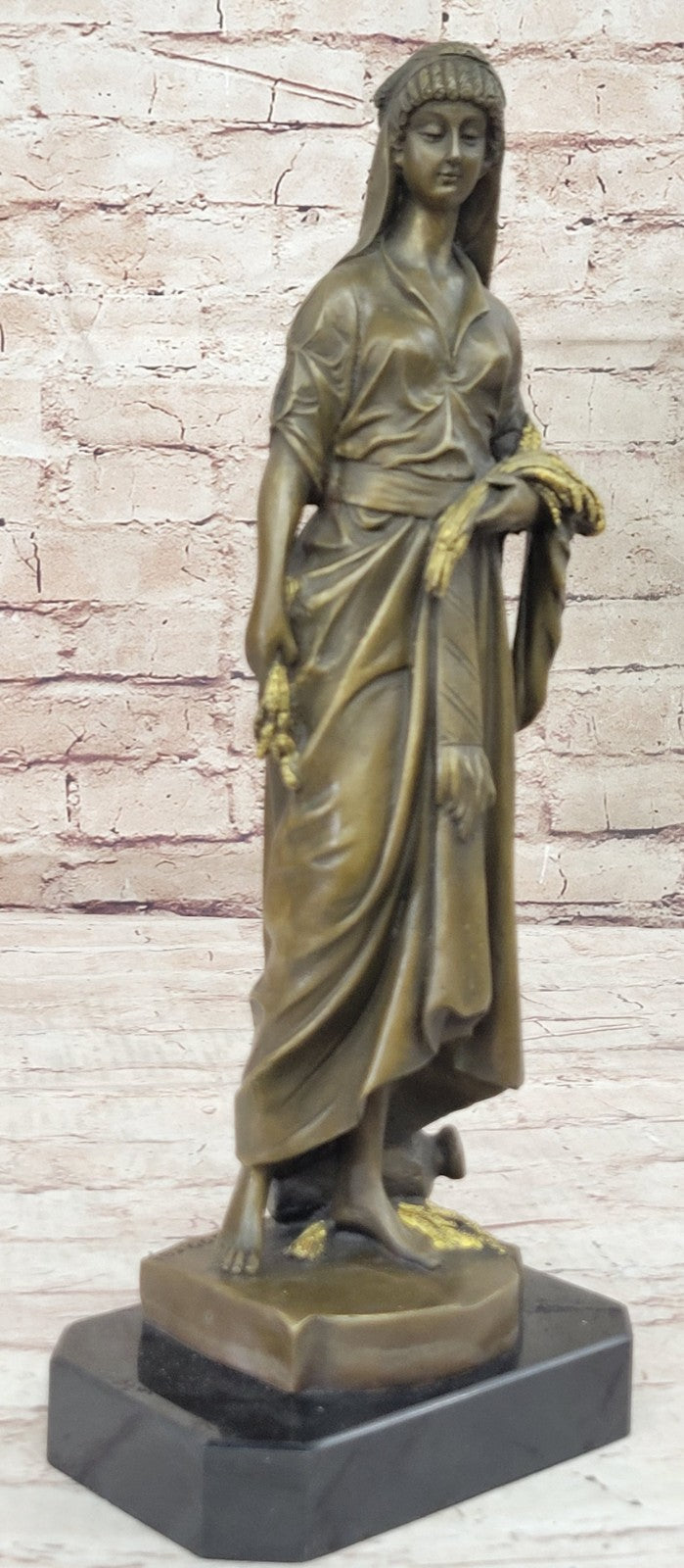 Handcrafted bronze sculpture SALE Brown W Wheat", Of Bundle A With Woman Young