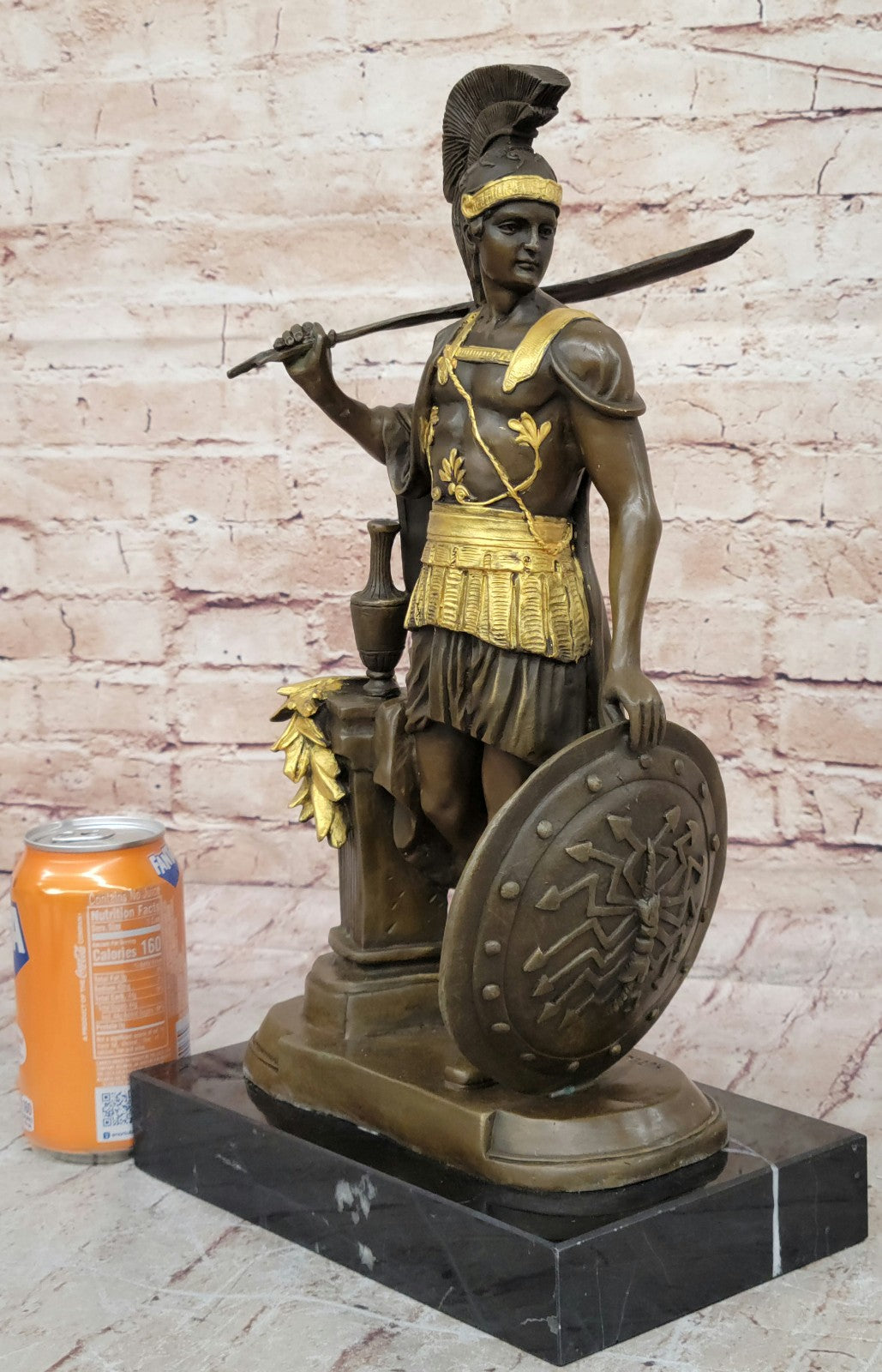 Fine Art Roman Warrior Bronze Sculpture Gilt Statue Hand Made Lost Wax