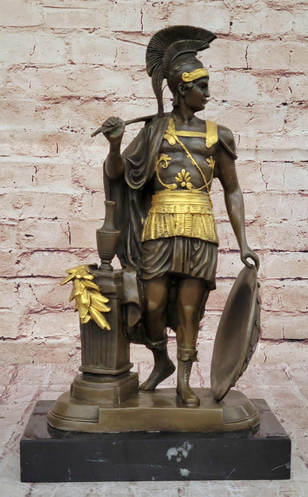 Fine Art Roman Warrior Bronze Sculpture Gilt Statue Hand Made Lost Wax