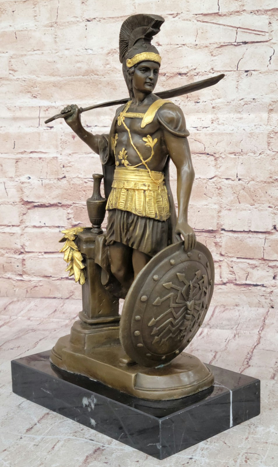 Fine Art Roman Warrior Bronze Sculpture Gilt Statue Hand Made Lost Wax