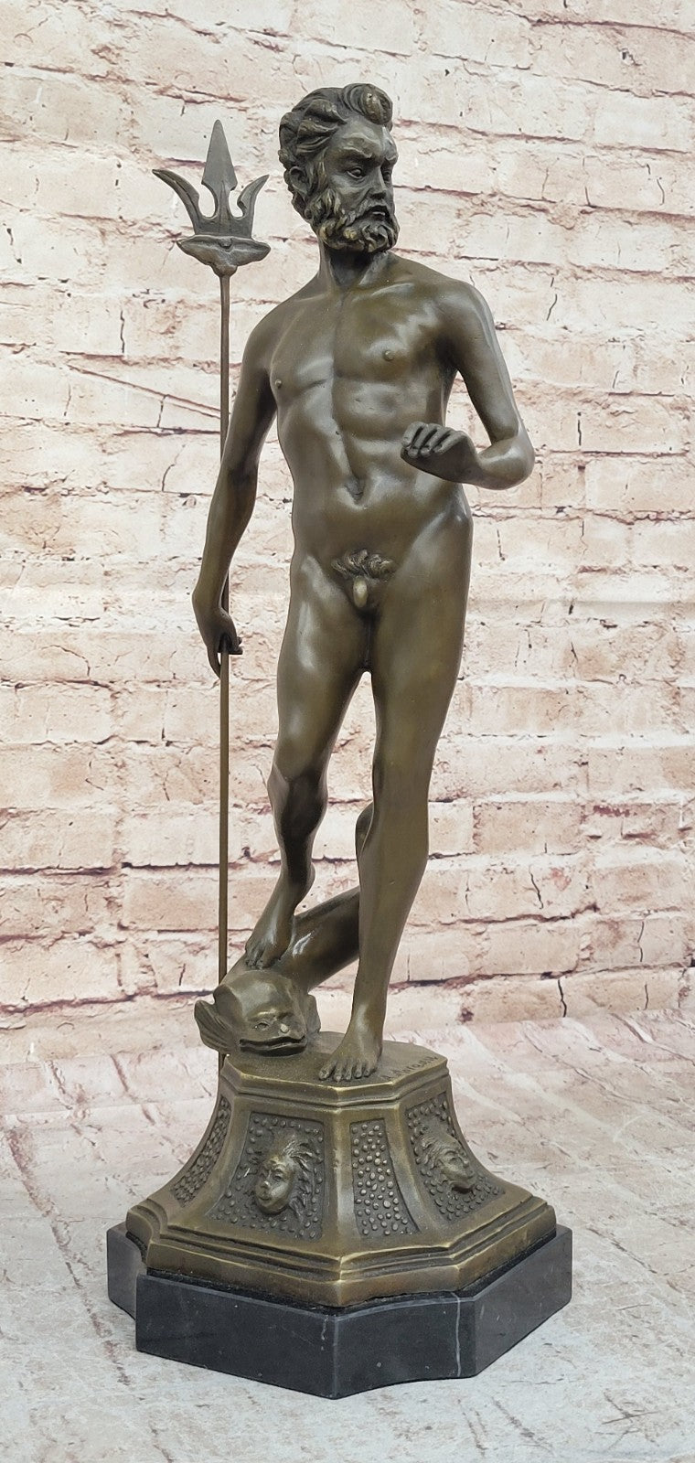 Poseidon Bronze Nude signiert Bronzestatue Bronzeskulptur Bronzefigur Statue