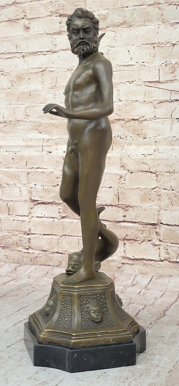 Poseidon Bronze Nude signiert Bronzestatue Bronzeskulptur Bronzefigur Statue