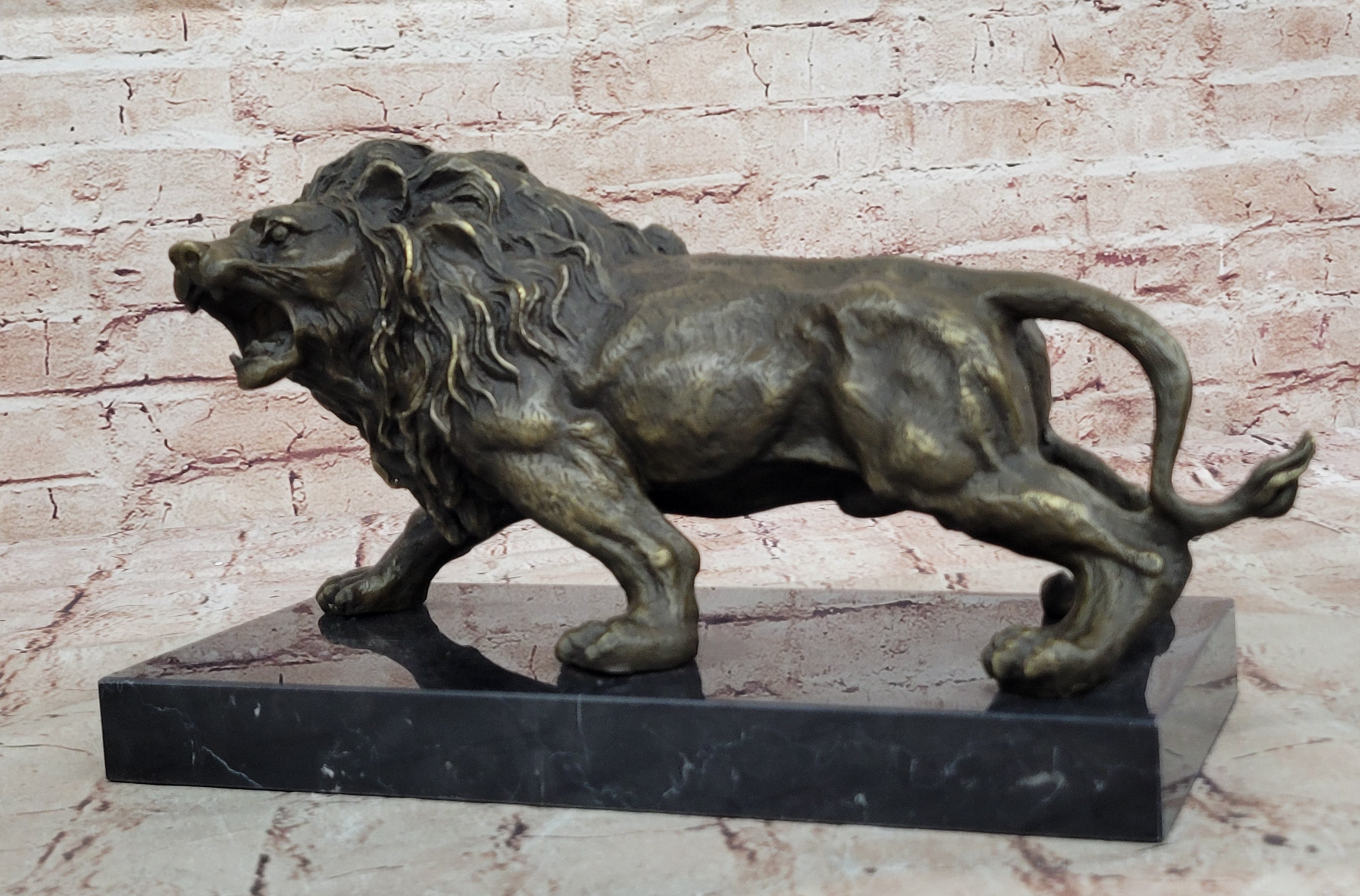 Handcrafted 14 LBS Large African Male Lion Museum Quality Bronze Statue Artwork