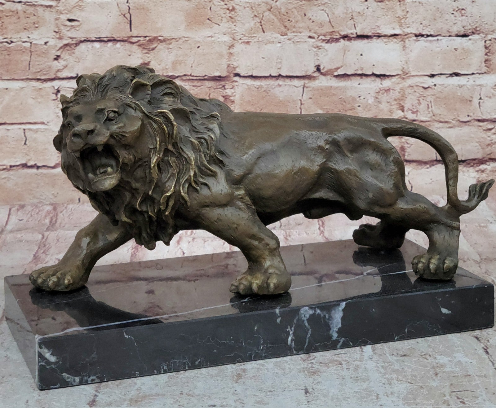 Handcrafted 14 LBS Large African Male Lion Museum Quality Bronze Statue Artwork