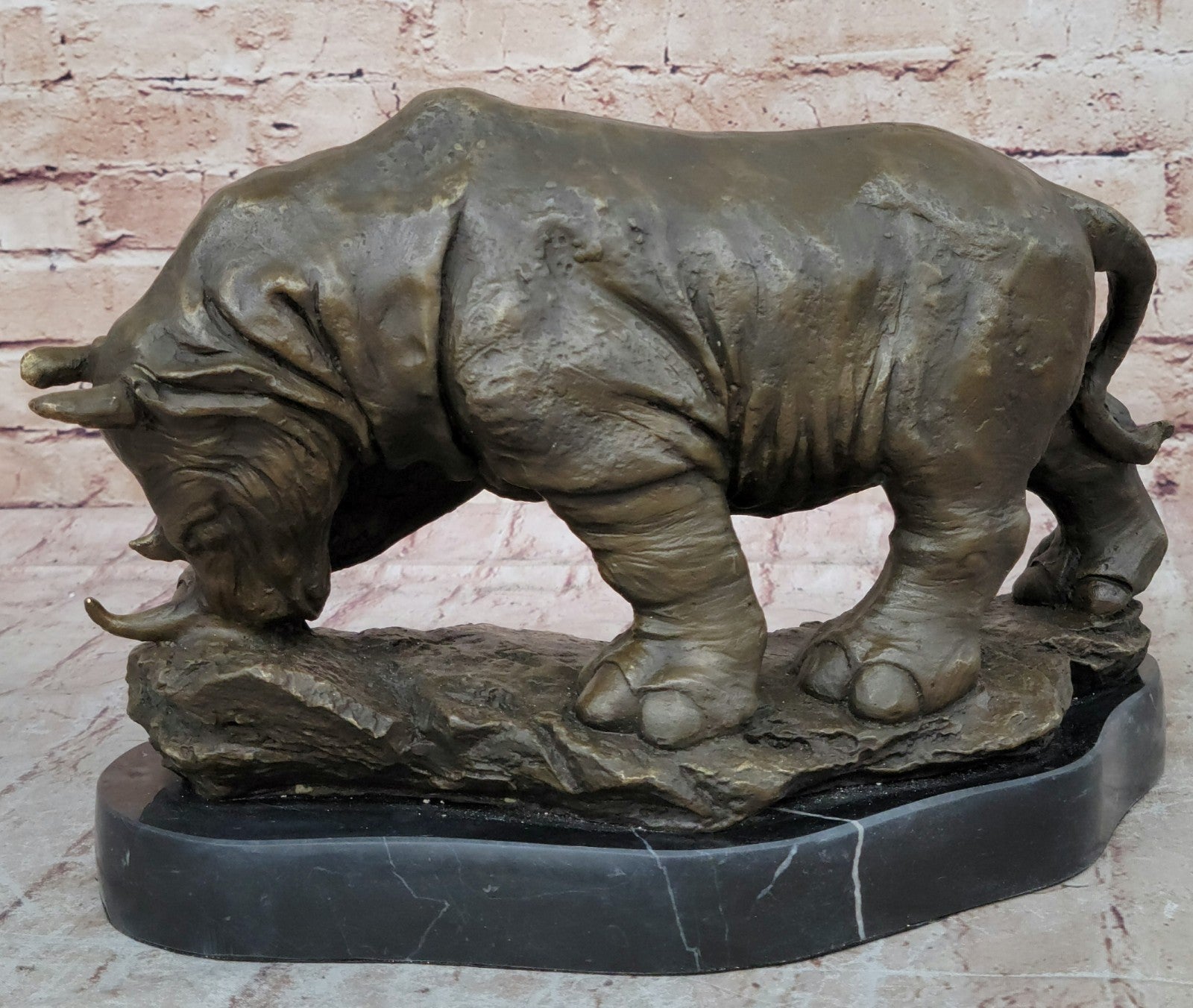 Handcrafted Detailed Rhino Rhinoceros Home Office Decor Bronze Figurine Sale