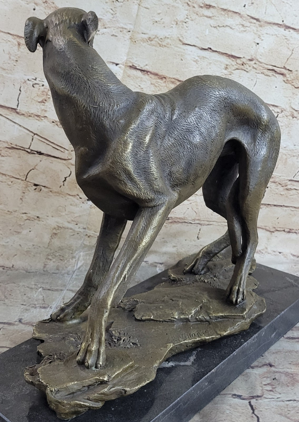 Vintage ART DECO Genuine BRONZE GREYHOUND Whippet DOG STATUE Old DESK SCULPTURE