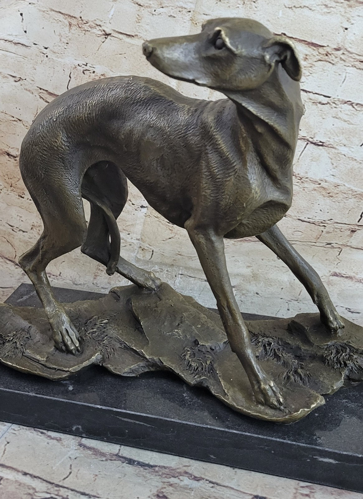 Vintage ART DECO Genuine BRONZE GREYHOUND Whippet DOG STATUE Old DESK SCULPTURE