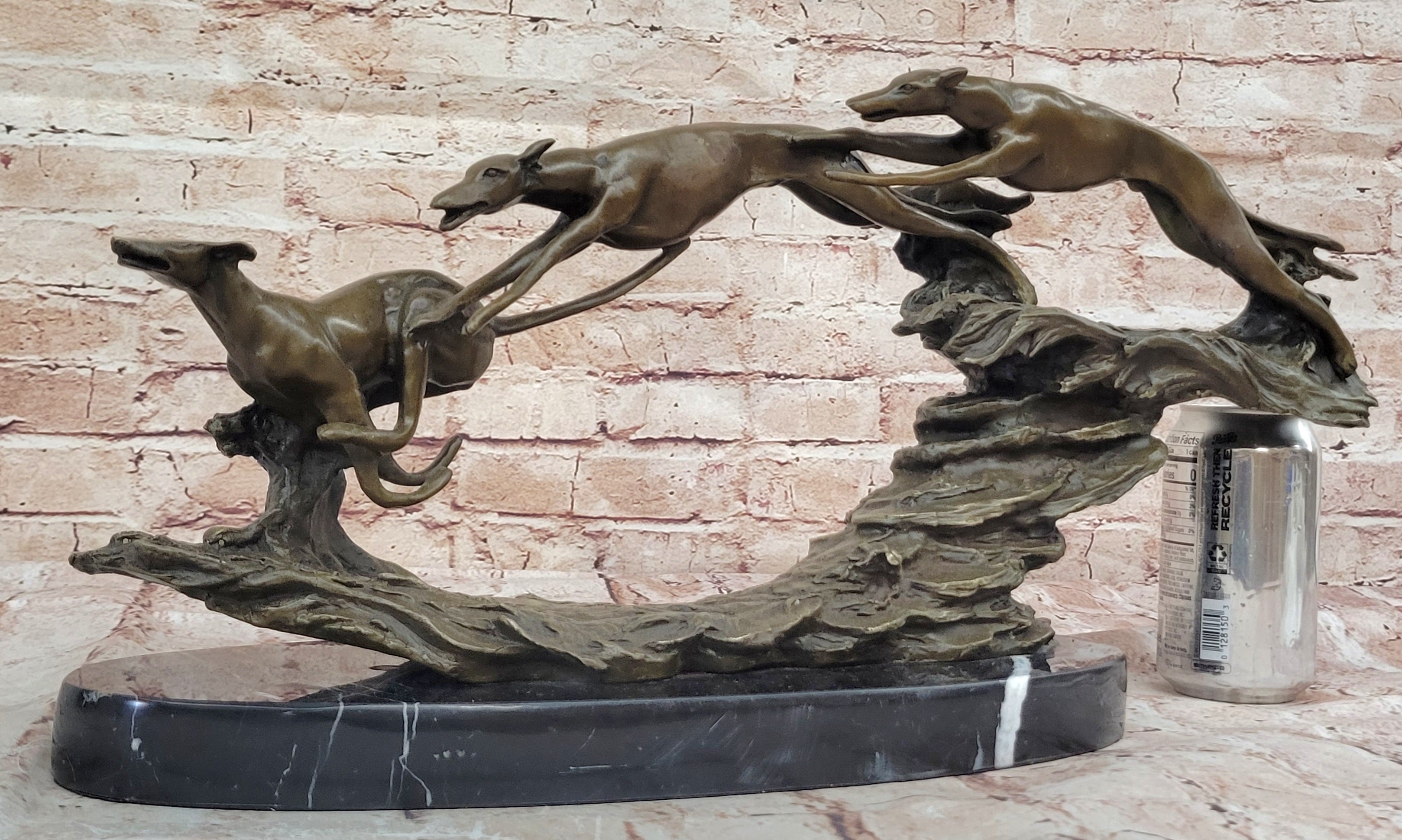 Art Deco Original Hot Cast Greyhound Dog Dogs Bronze Sculpture Marble Statue LRG