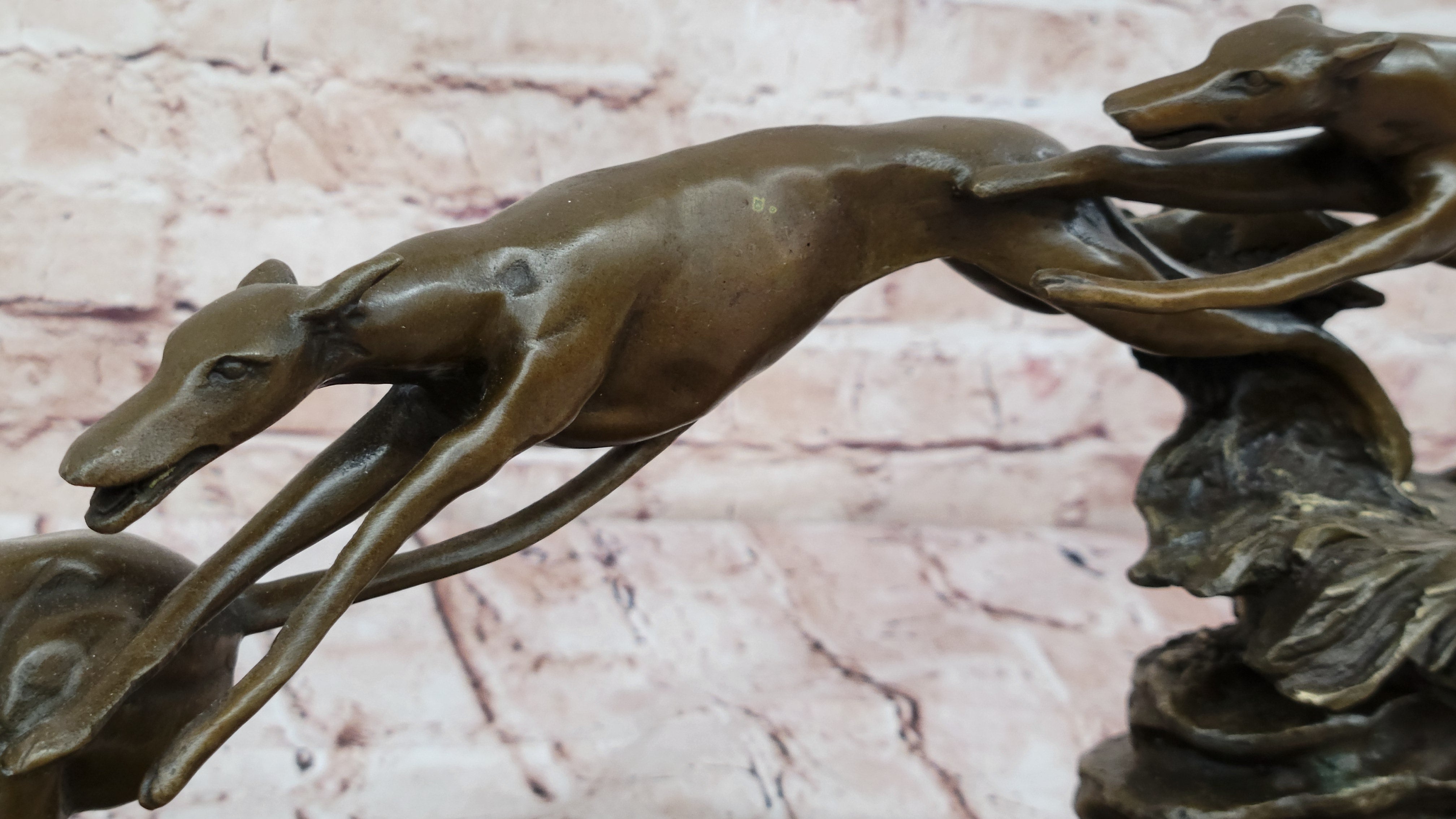 Art Deco Original Hot Cast Greyhound Dog Dogs Bronze Sculpture Marble Statue LRG