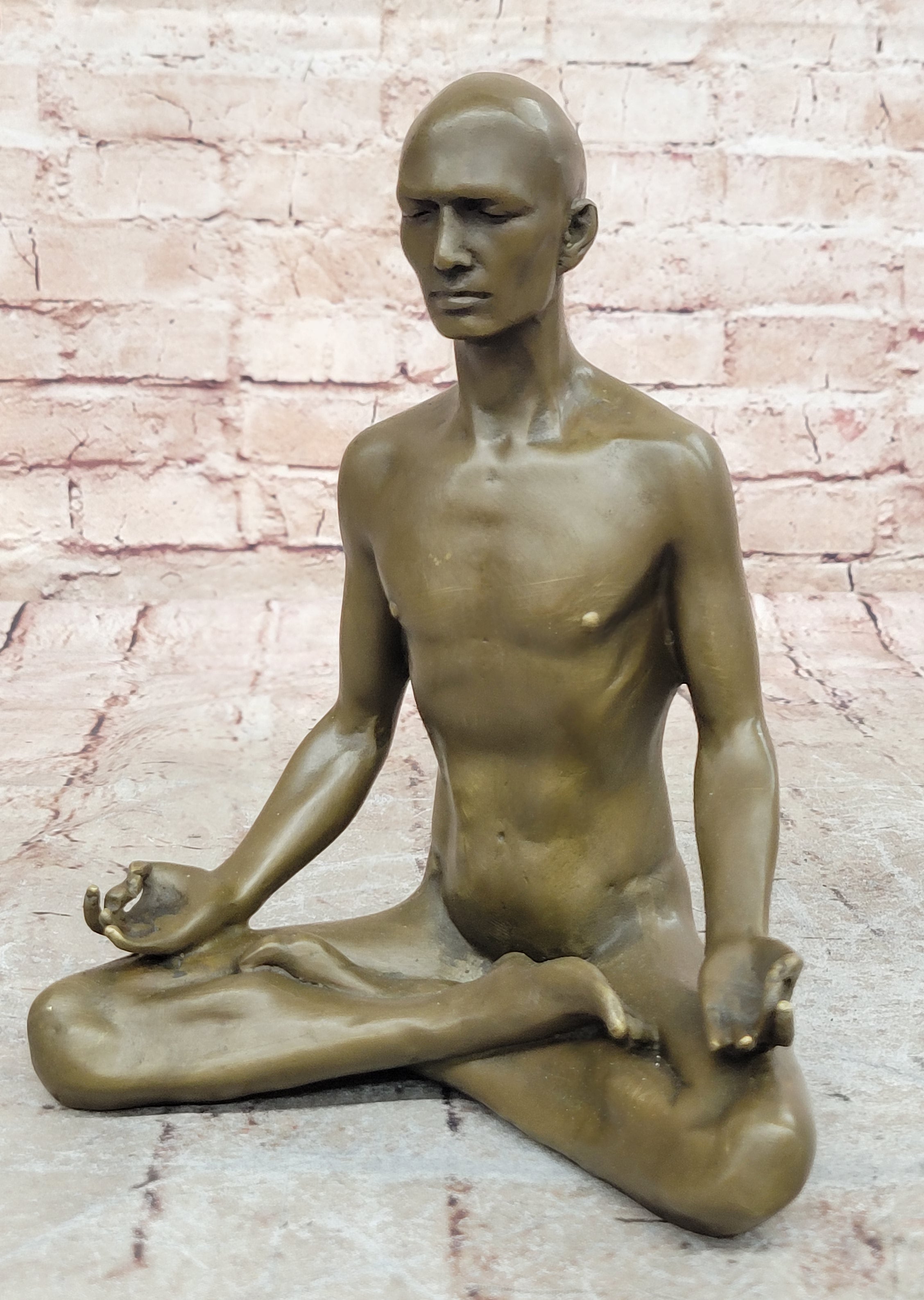 Bronze Statue Sensual Hot Cast Male Athlete Yoga Exercise Room Gym Art Figurine